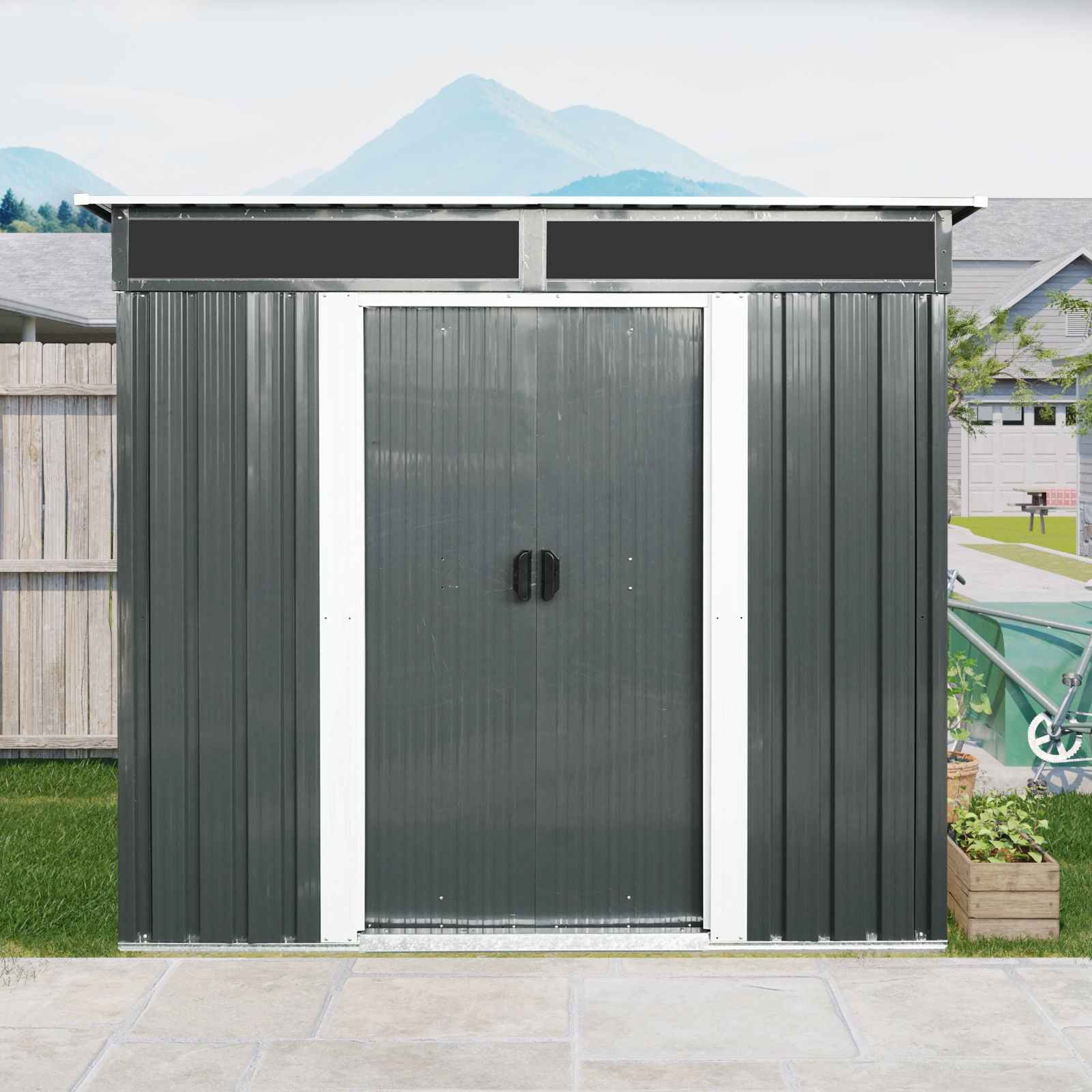 Outdoor Metal Storage Shed And Transparent Plate For Garden, Lawn