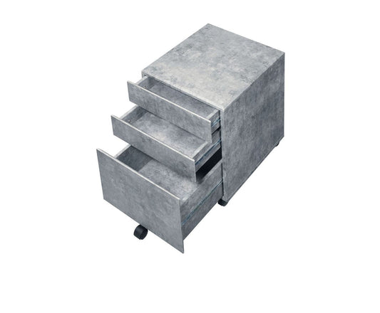 ACME Jurgen File Cabinet, Faux Concrete & Silver 92909