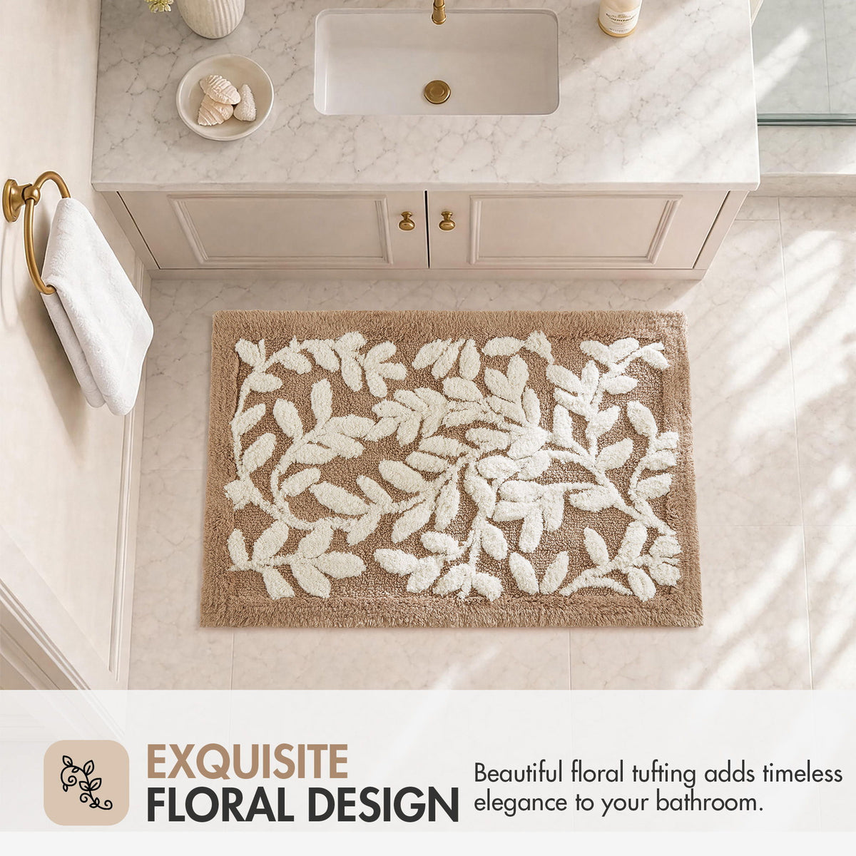 Serene - 34" x 21" Cotton Tufted Bath Rug - Mushroom