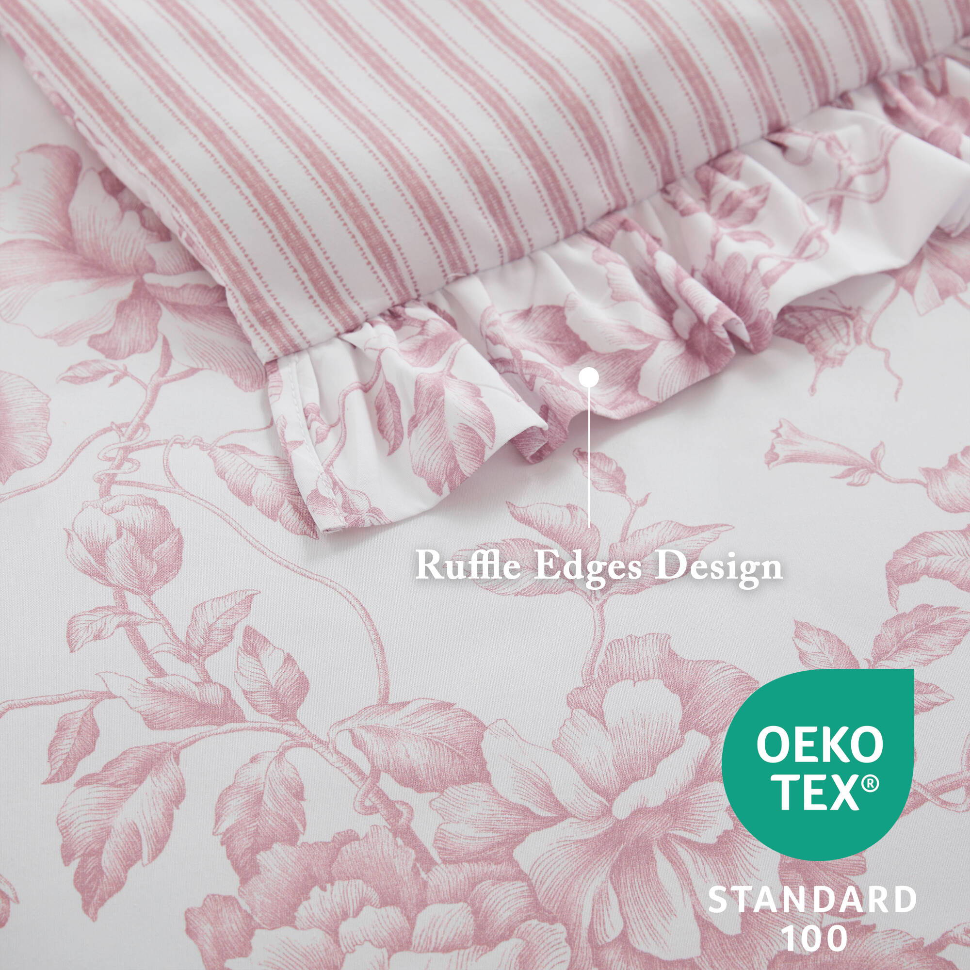 Adele - Twin/Twin Long 4 Pieces Comforter Set With Decorative Pillows - Pink