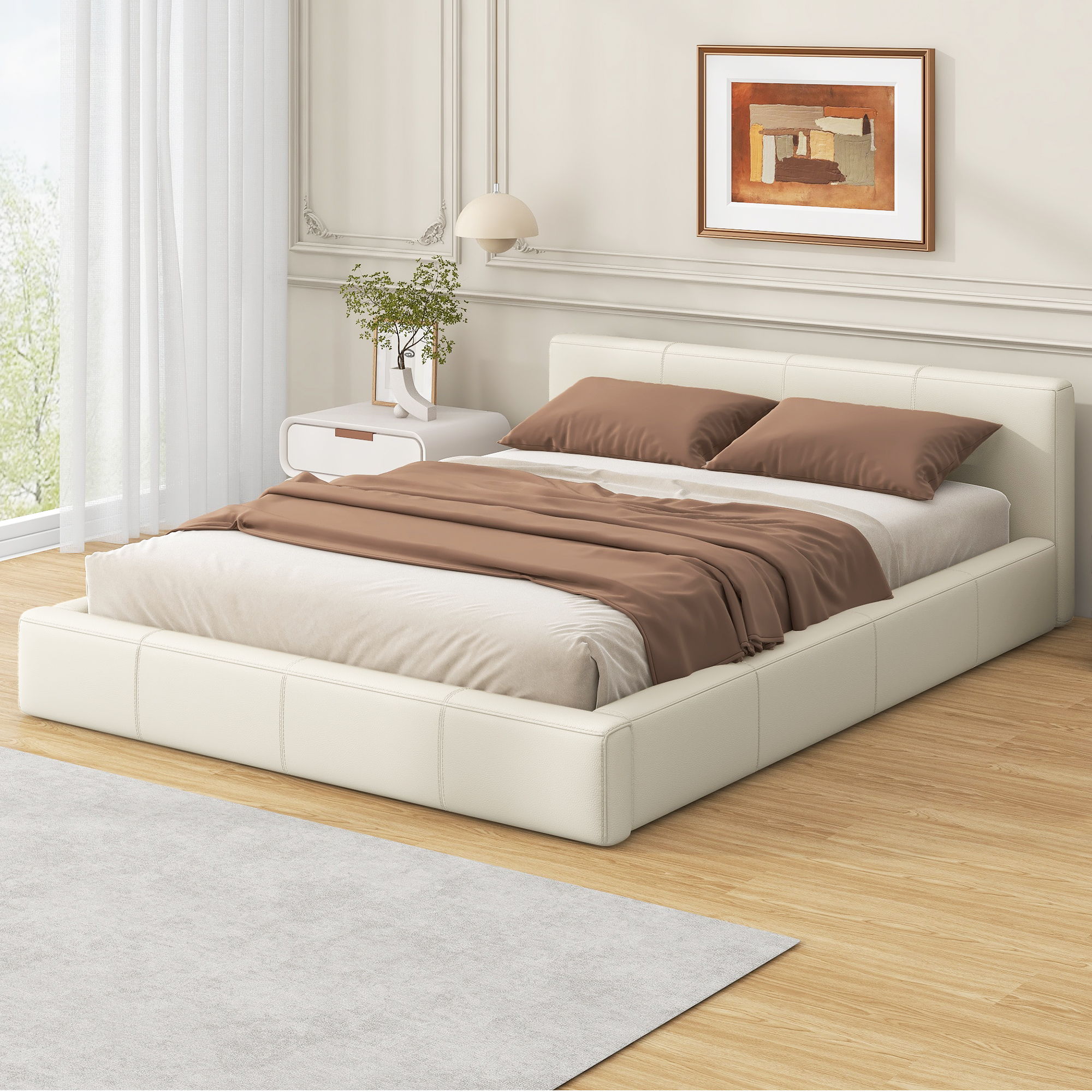 Stylish Upholstered Bed With Birch Wood Frame