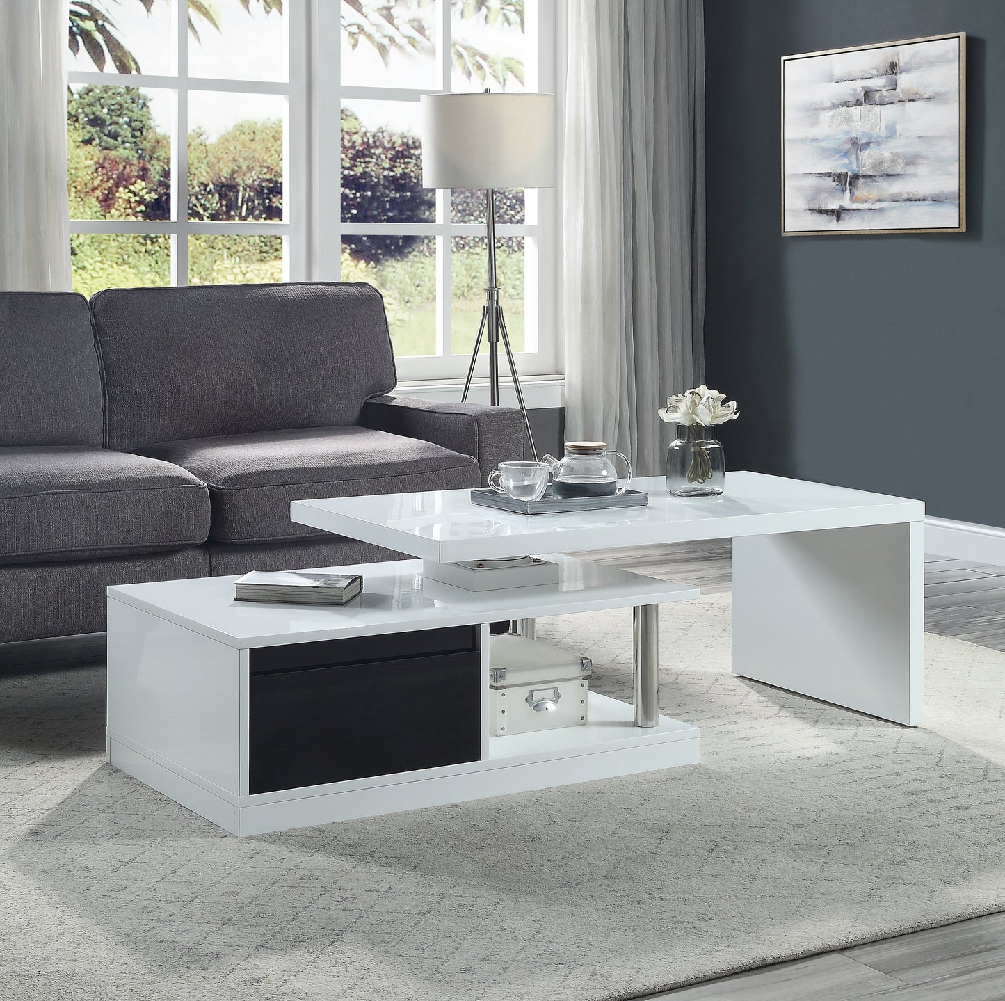 ACME Buck II Coffee Table w/Swivel Top in White & Black High Gloss Finish LV00997