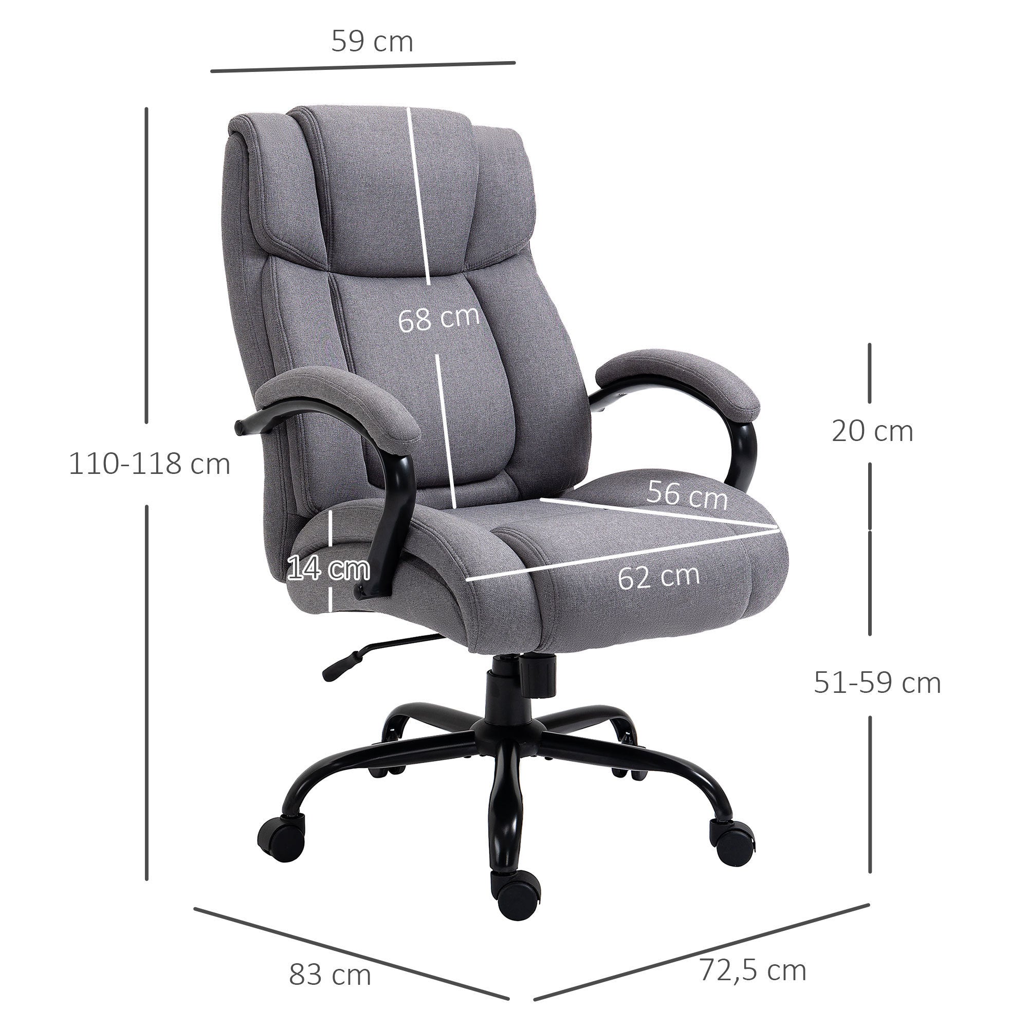 High Back Big and Tall Executive Office Chair 484lbs with Wide Seat, Computer Desk Chair with Linen Fabric, Adjustable Height, Swivel Wheels, Light Grey