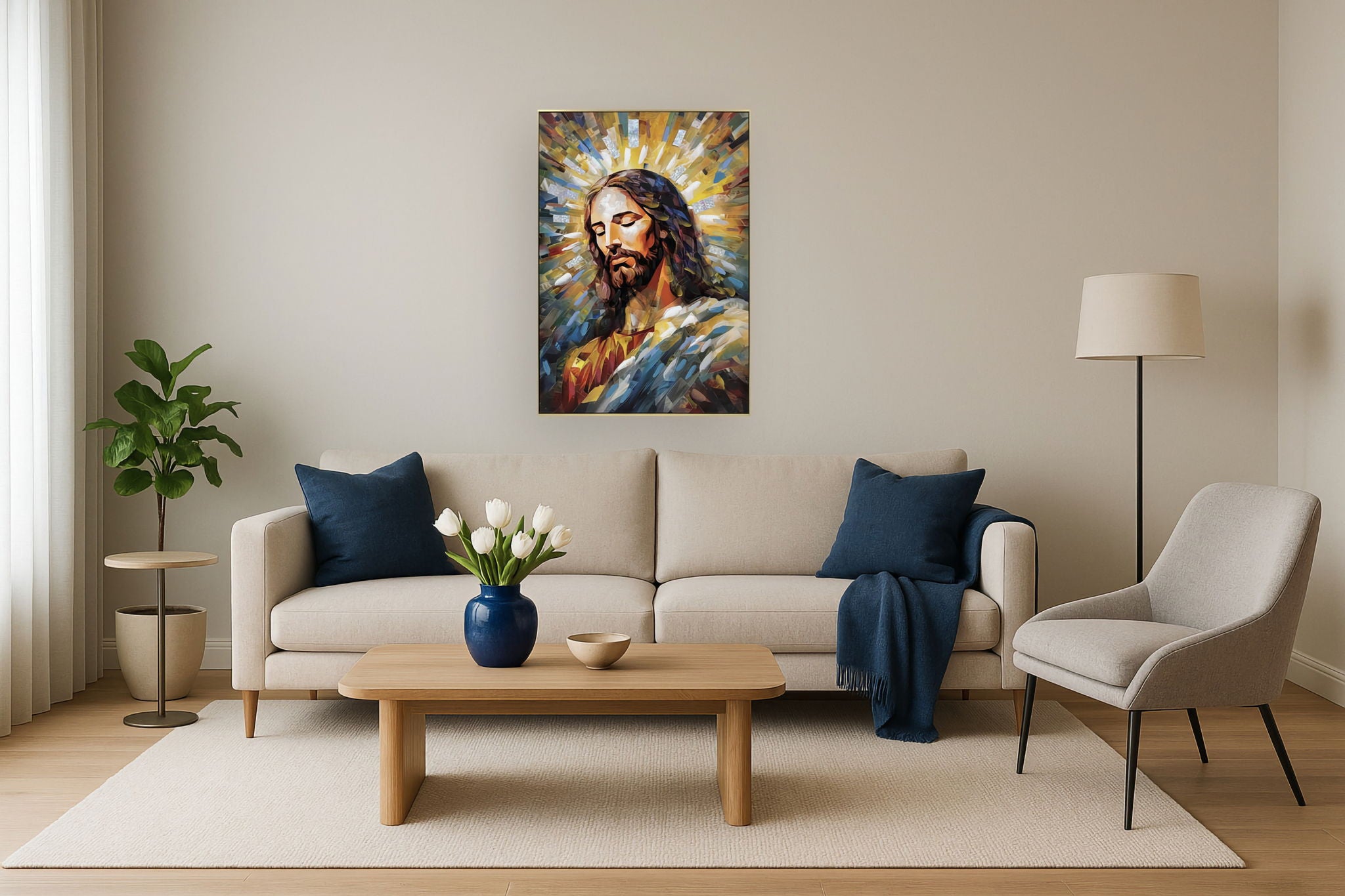 Radiant Serenity Portrait - 40" x 28" Framed Wall Art - Gold