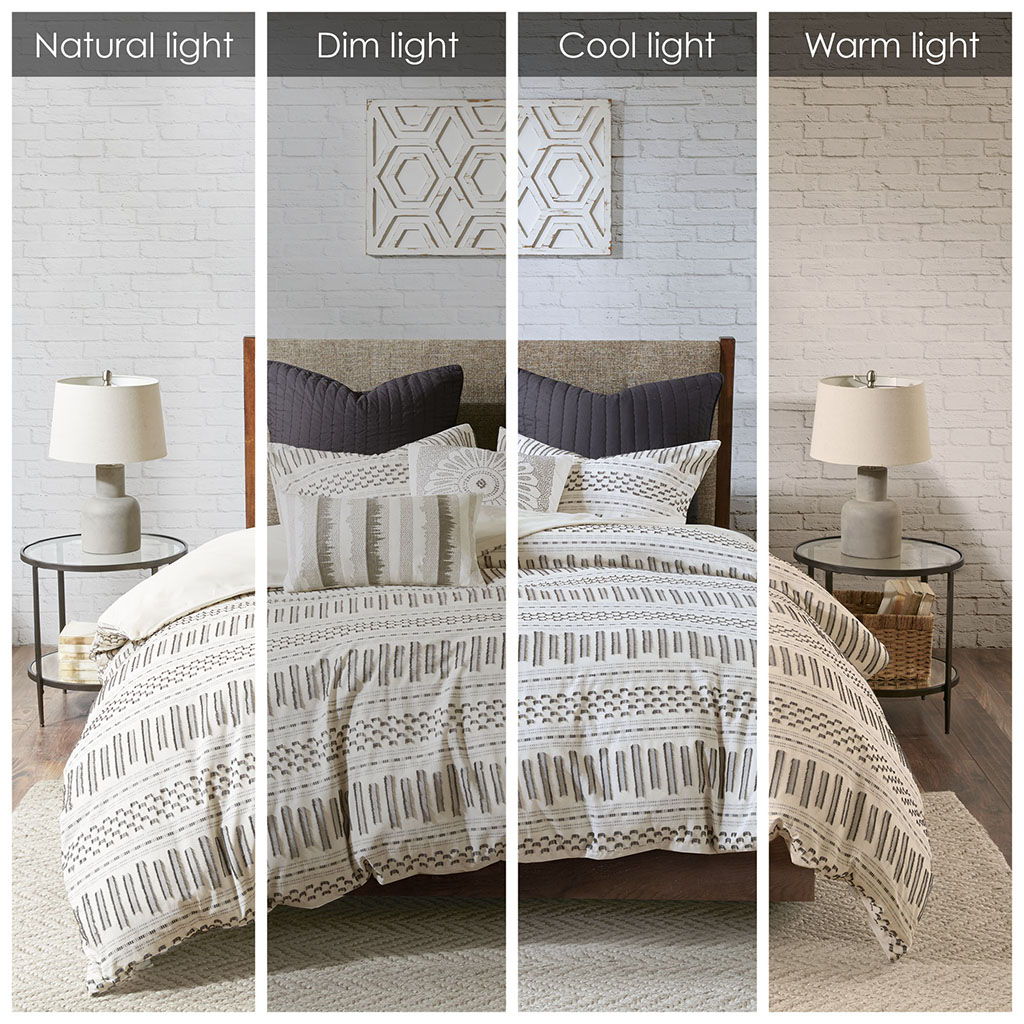 Rhea - King Comforter Mini Set - Ivory / Charcoal