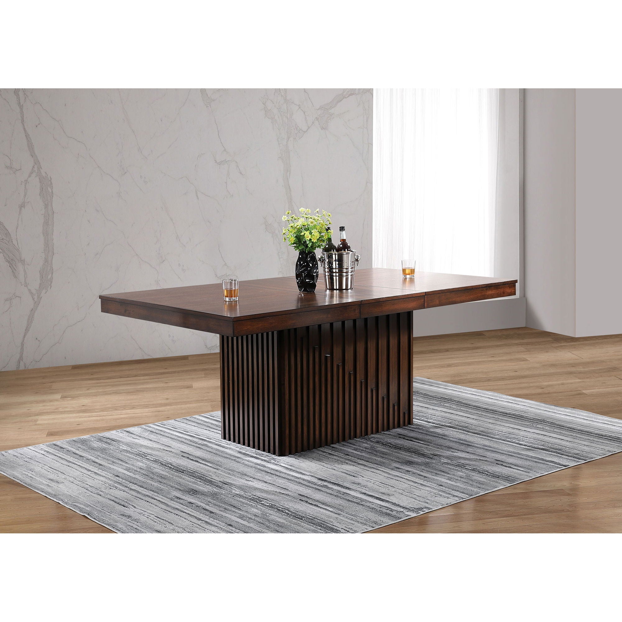 Baywind - Dining Table Pedestal Base, Rectangular Design With Extendable Leaf - Oak