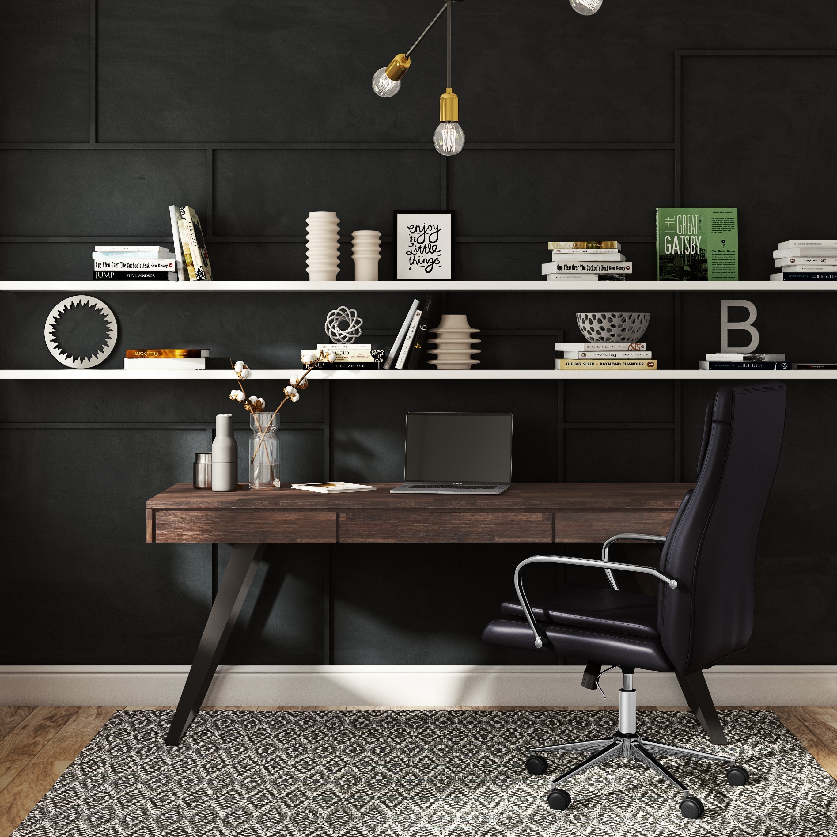 Lowry - Large Desk - Distressed Charcoal Brown