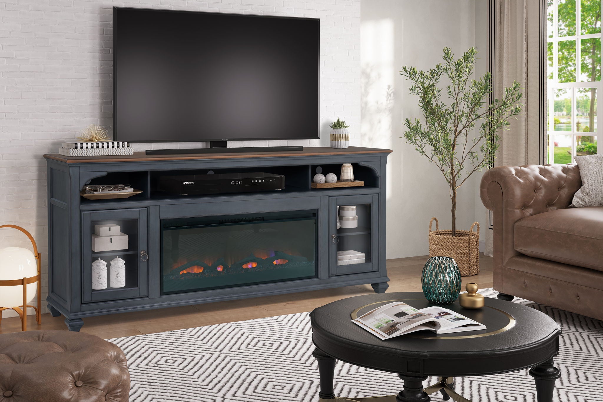Fireplace TV Stand For TVs Up To 95" - Blue