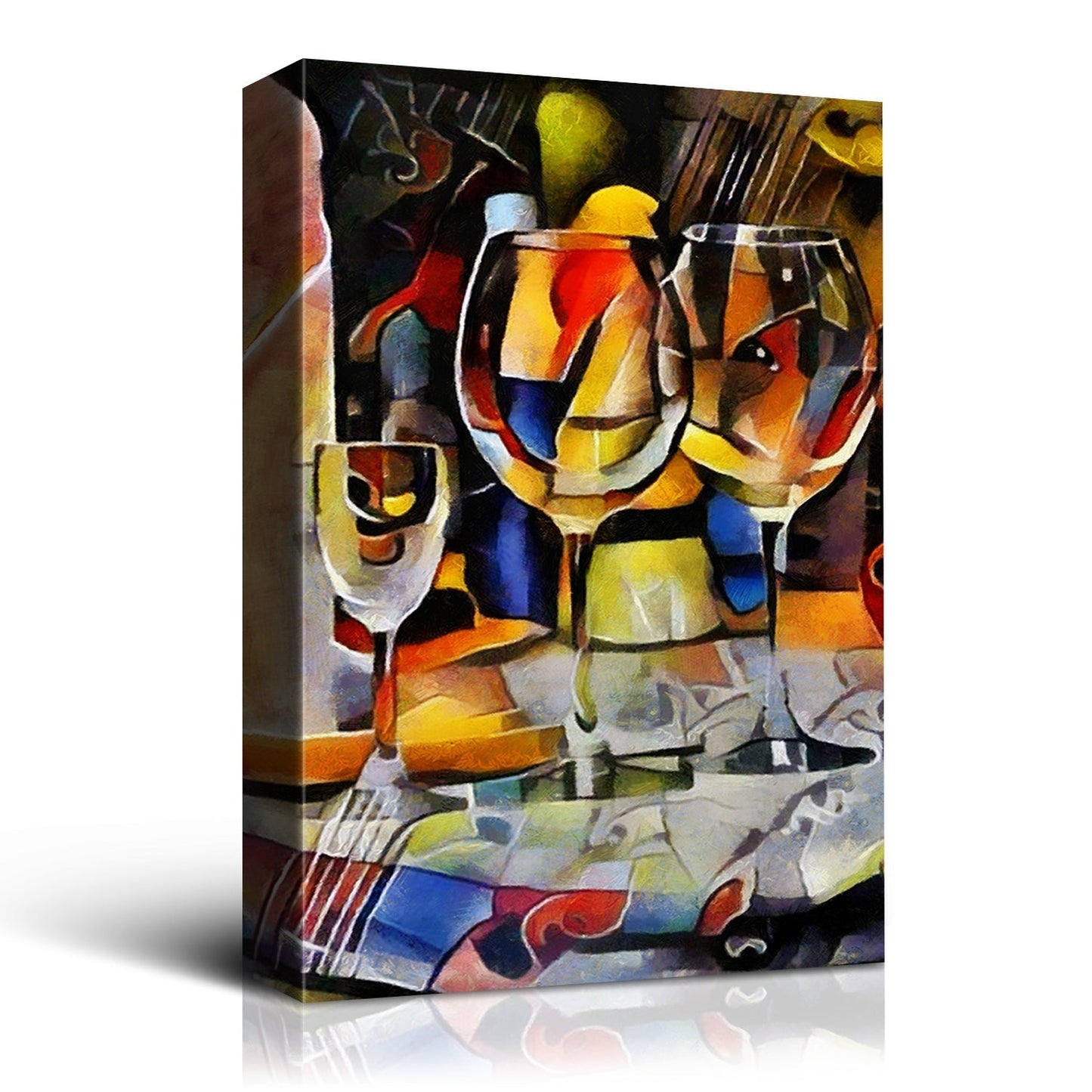 Framed Canvas Wall Art Decor Abstract Style Painting,Wine Bottle with Glasses on Bar Painting Decoration For Bar, Restrant, Kitchen, Dining Room, Office Living Room, Bedroom Decor-Ready To Hang