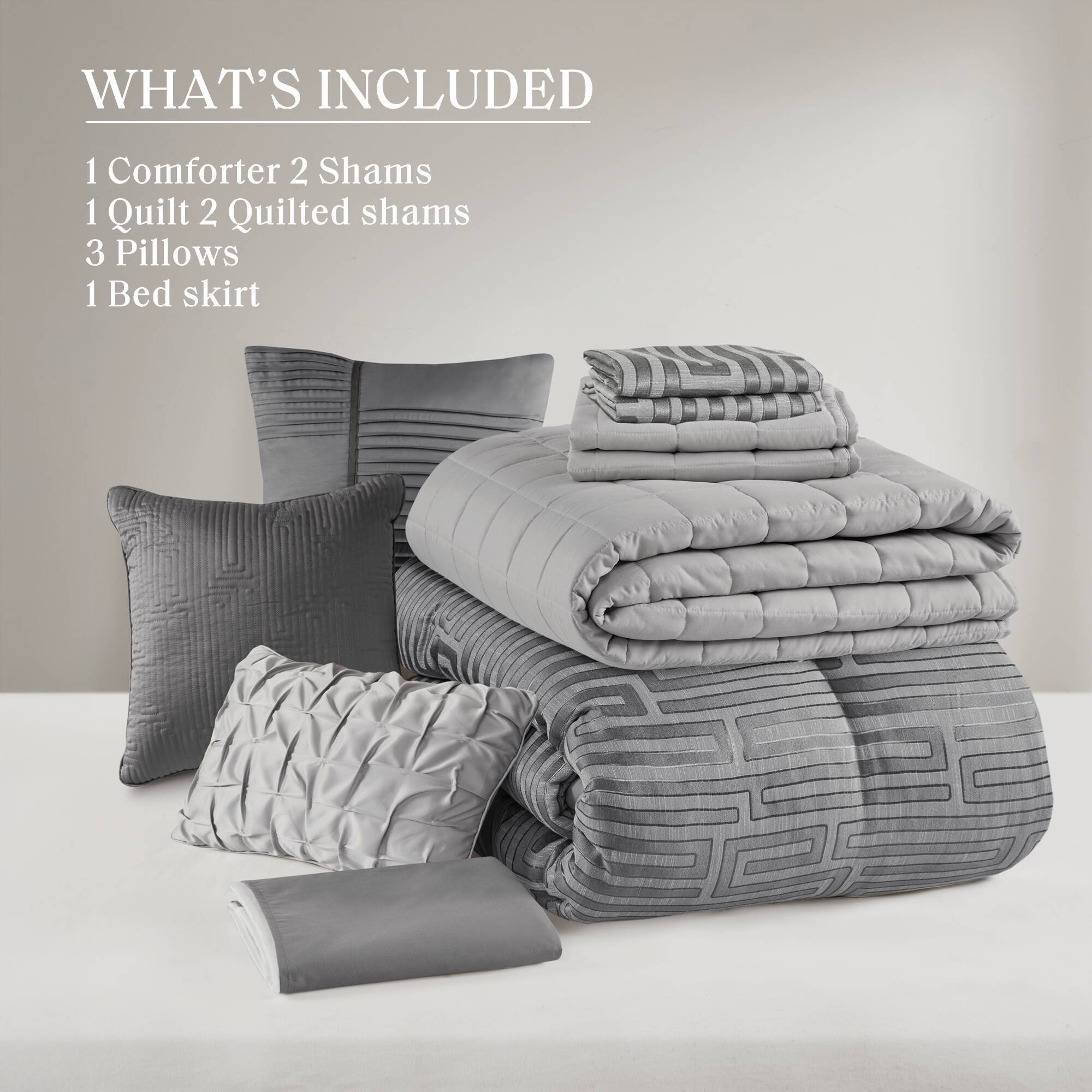 Royce - 10 Piece King Luxury Comforter Set - Gray