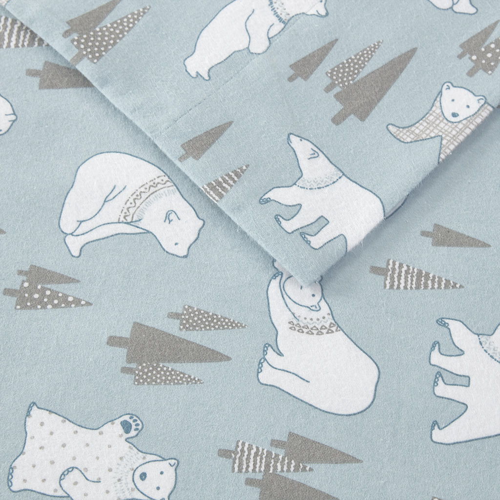Cozy Flannel - Printed Sheet Set - Blue Polar Bears