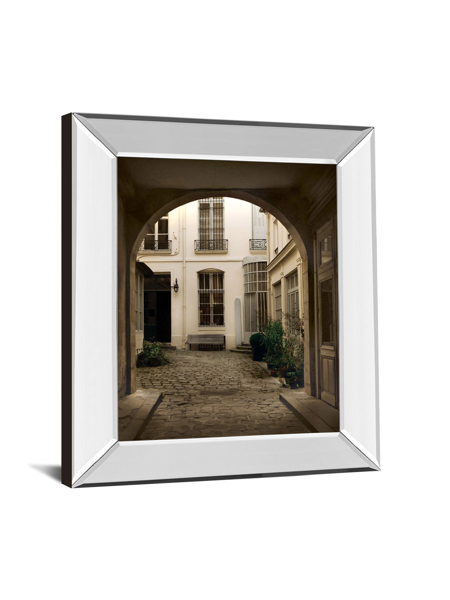 Marais Courtyard By Milla - Mirror Framed Print Wall Art - Light Brown