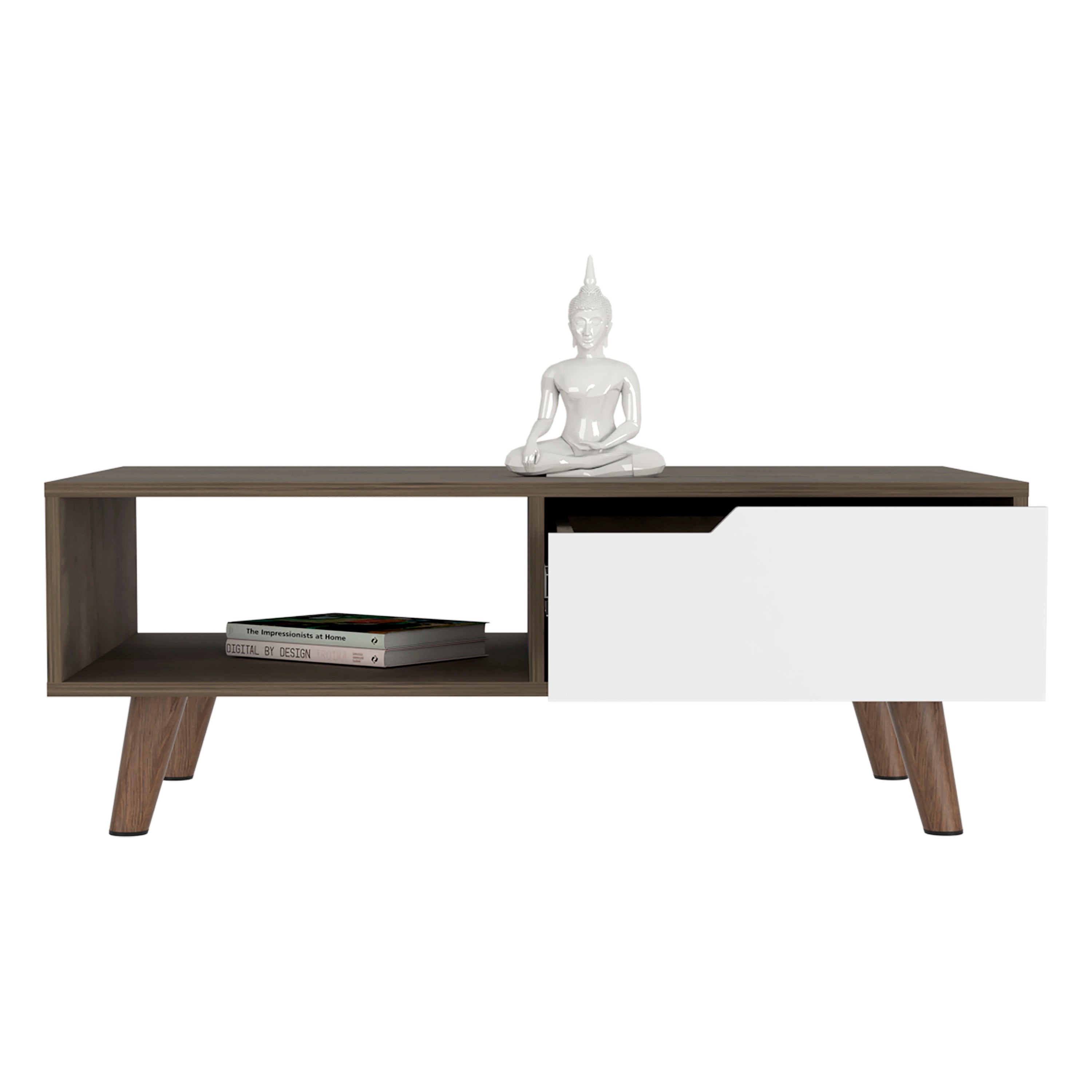 Coffee Table 2.0 Bull, One Drawer, Four Legs, Dark Brown / White Finish