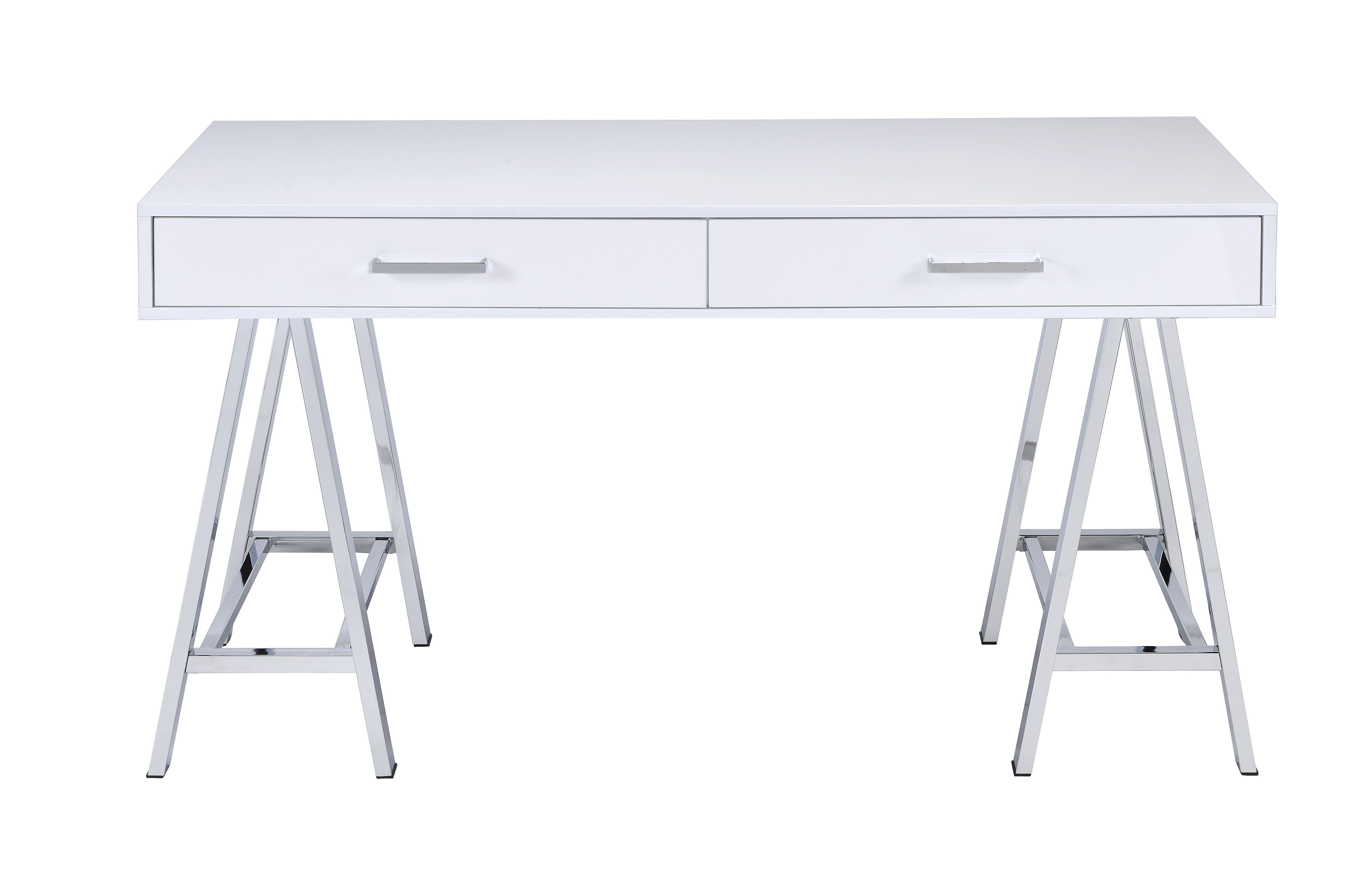 Coleen - High Gloss Writing Desk With USB - Chrome / White