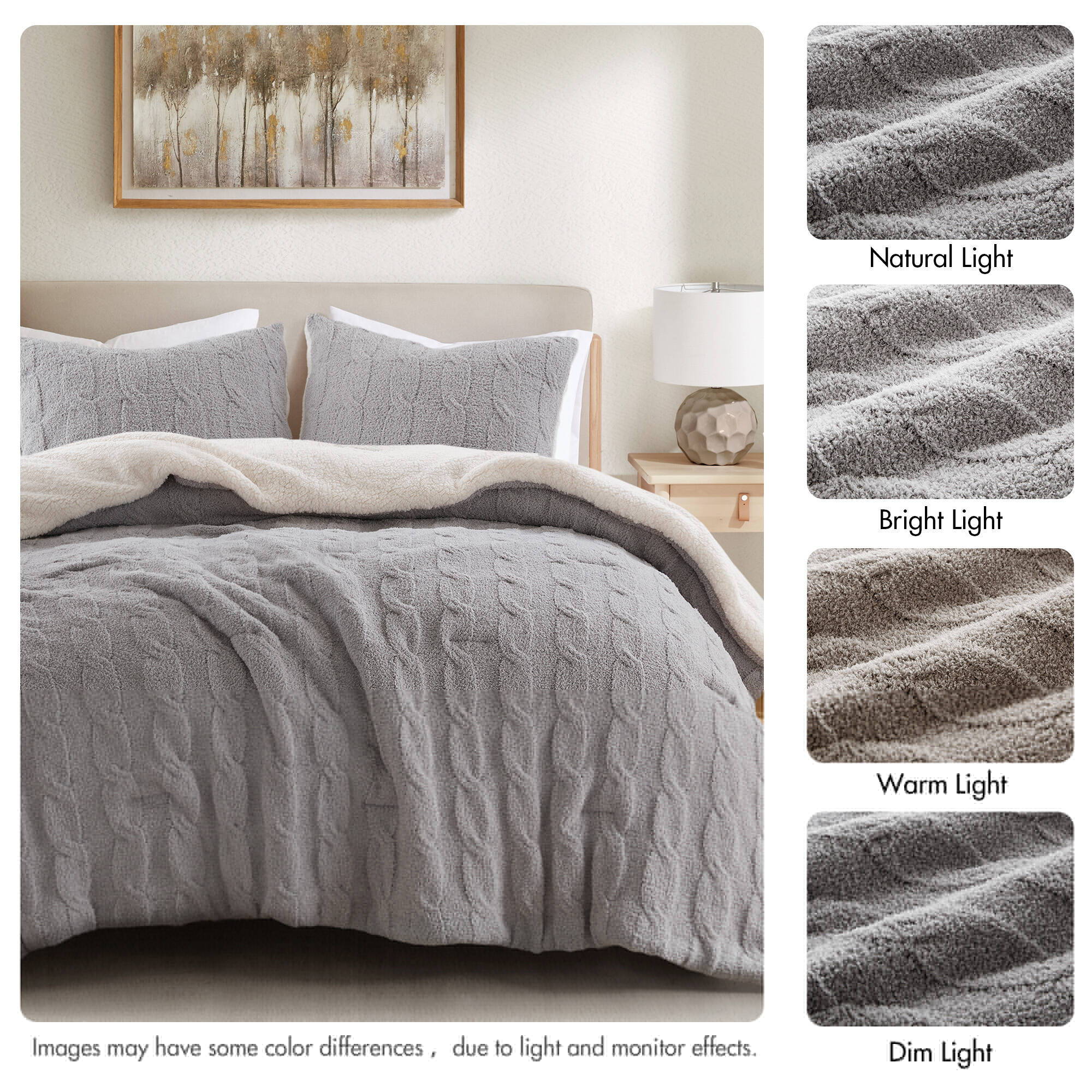 Riordan - King/California King Cable Knit Comforter Set - Gray