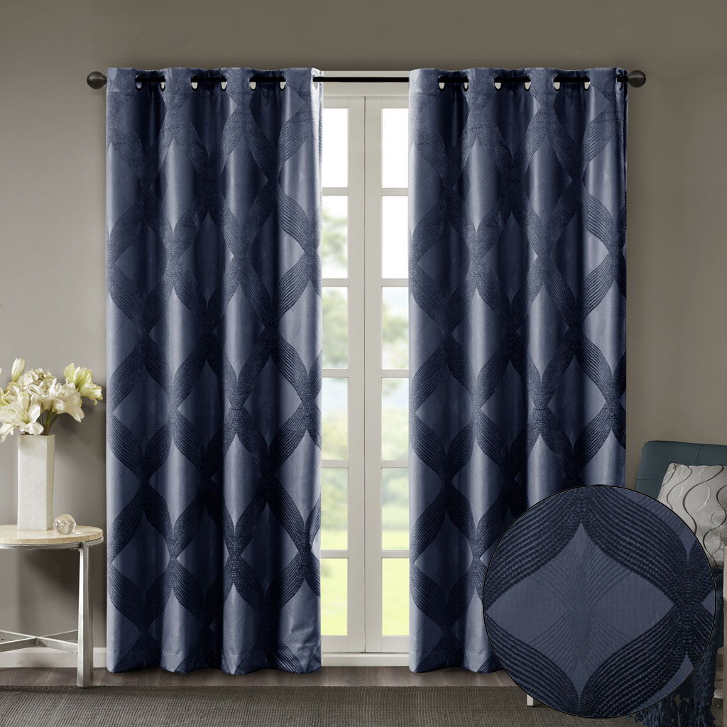 Bentley - 95" Ogee Knitted Total Blackout Panel - Navy