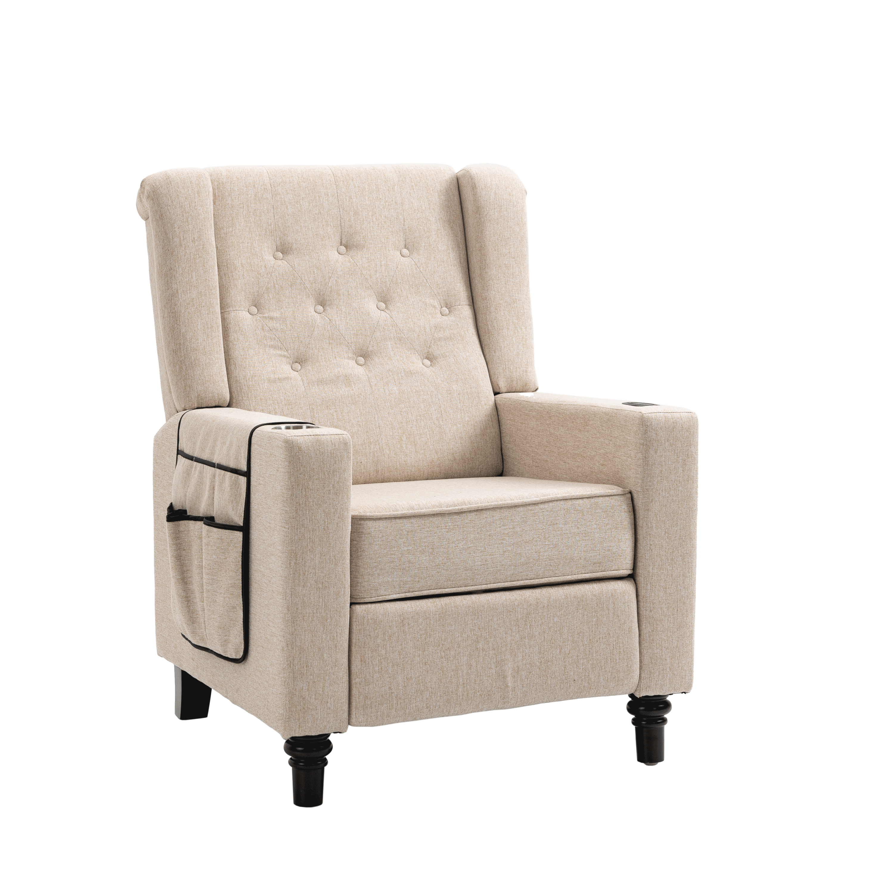 Arm Pushing Recliner Chair, Modern Button Tufted Wingback Push Back Recliner Chair, Living Room Chair Fabric Pushback Manual Single Reclining Sofa Home Theater Seating for Bedroom,Khaki Yelkow