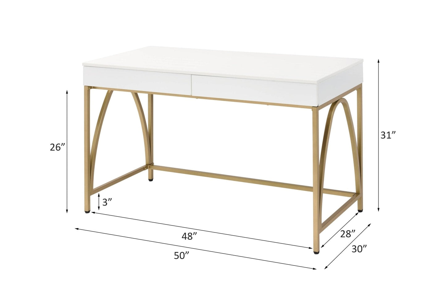 ACME Lightmane Desk, White High Gloss & Gold 92660