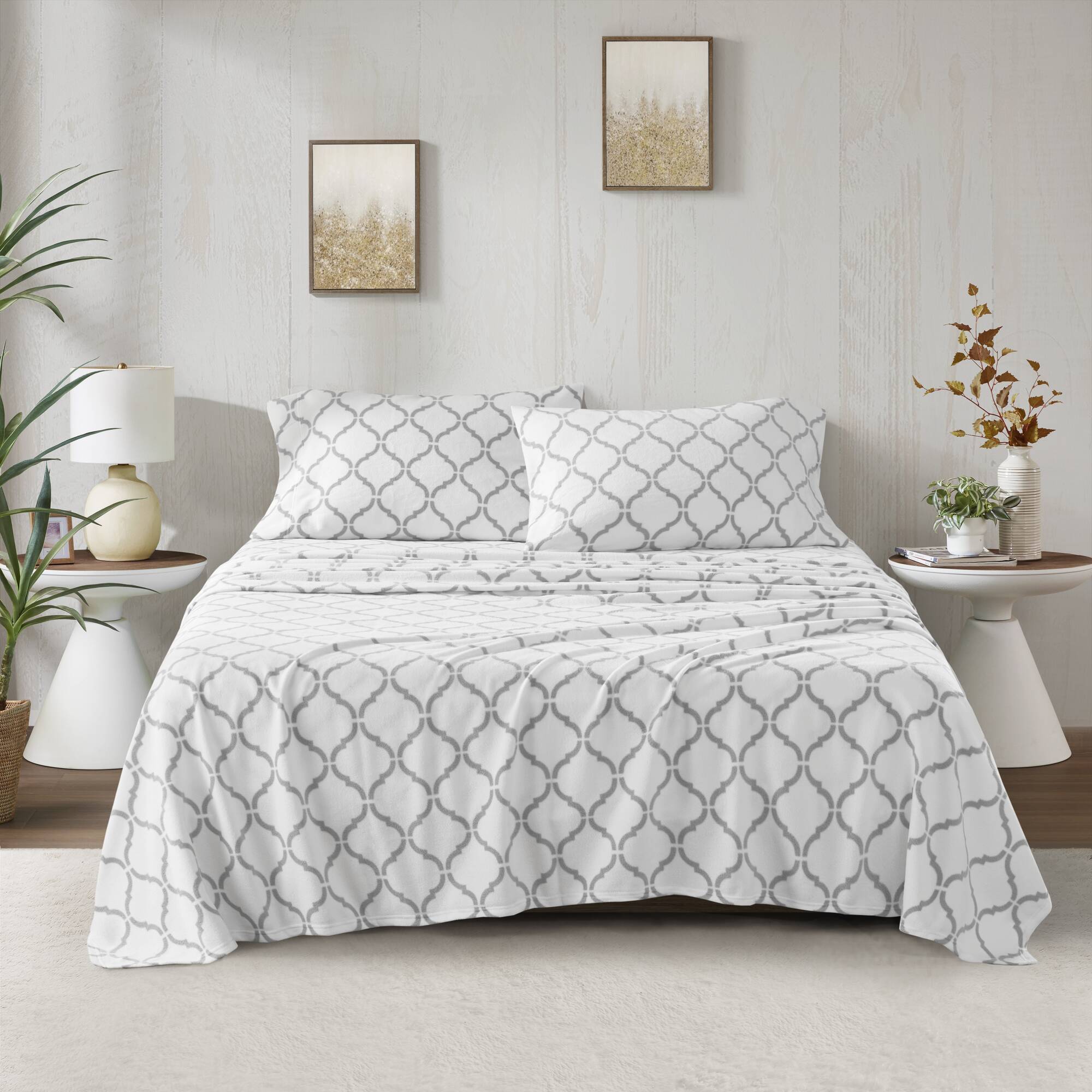 Micro Fleece - Queen Sheet Set - Gray Geo