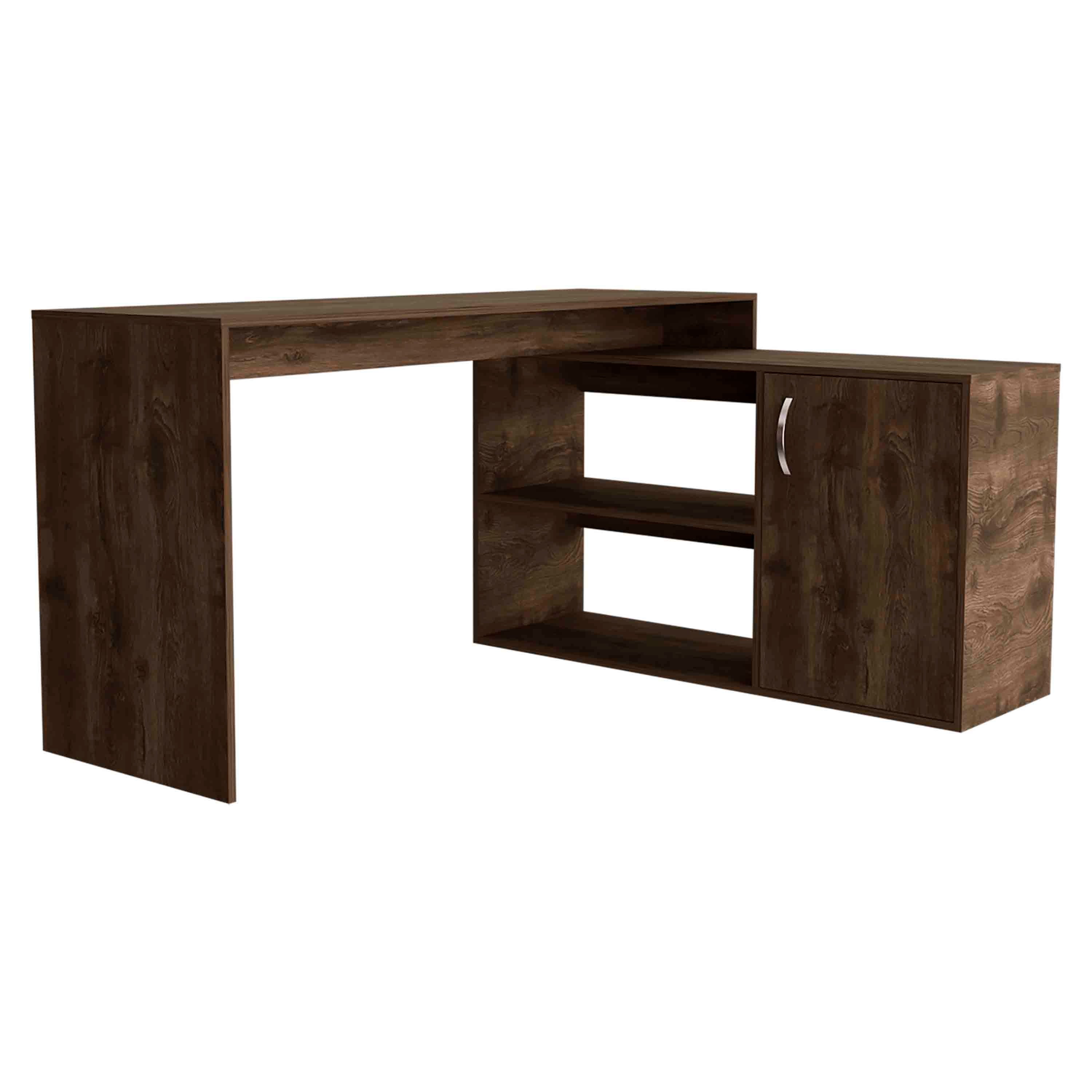 Axis Modern L-Shaped Computer Desk with Open & Closed Storage -Dark Brown