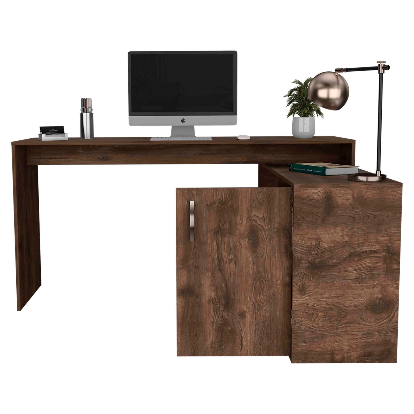 Axis Modern L-Shaped Computer Desk with Open & Closed Storage -Dark Brown