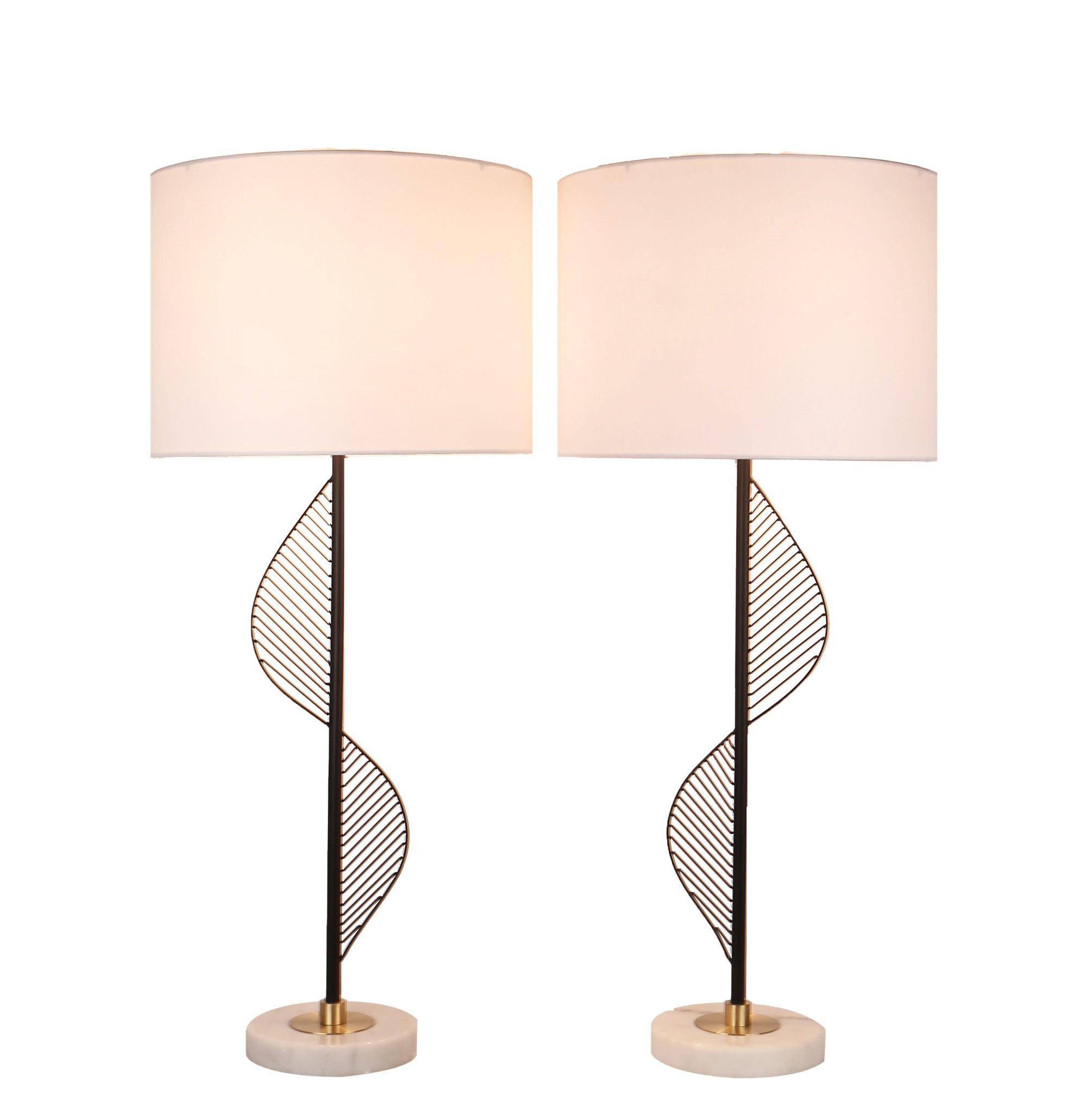 Spiral Radiance II Metal & Marble Table Lamp (Set of 2) - Matte Black / White