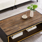 Square Coffee Table, Solid Wood Desktop Metal Stand, Coffee Tables for Living Room with Storage, Farmhouse Coffee Table Modern Style, 44.09 * 22.05 * 18.11 in