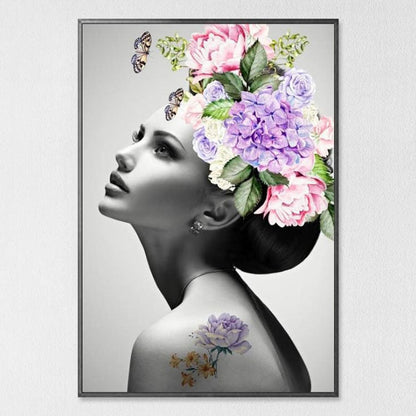 Modern Floral Feather Woman Abstract Fashion Style Canvas Painting Art Print Poster Picture Frame Wall Living Room Home Decor