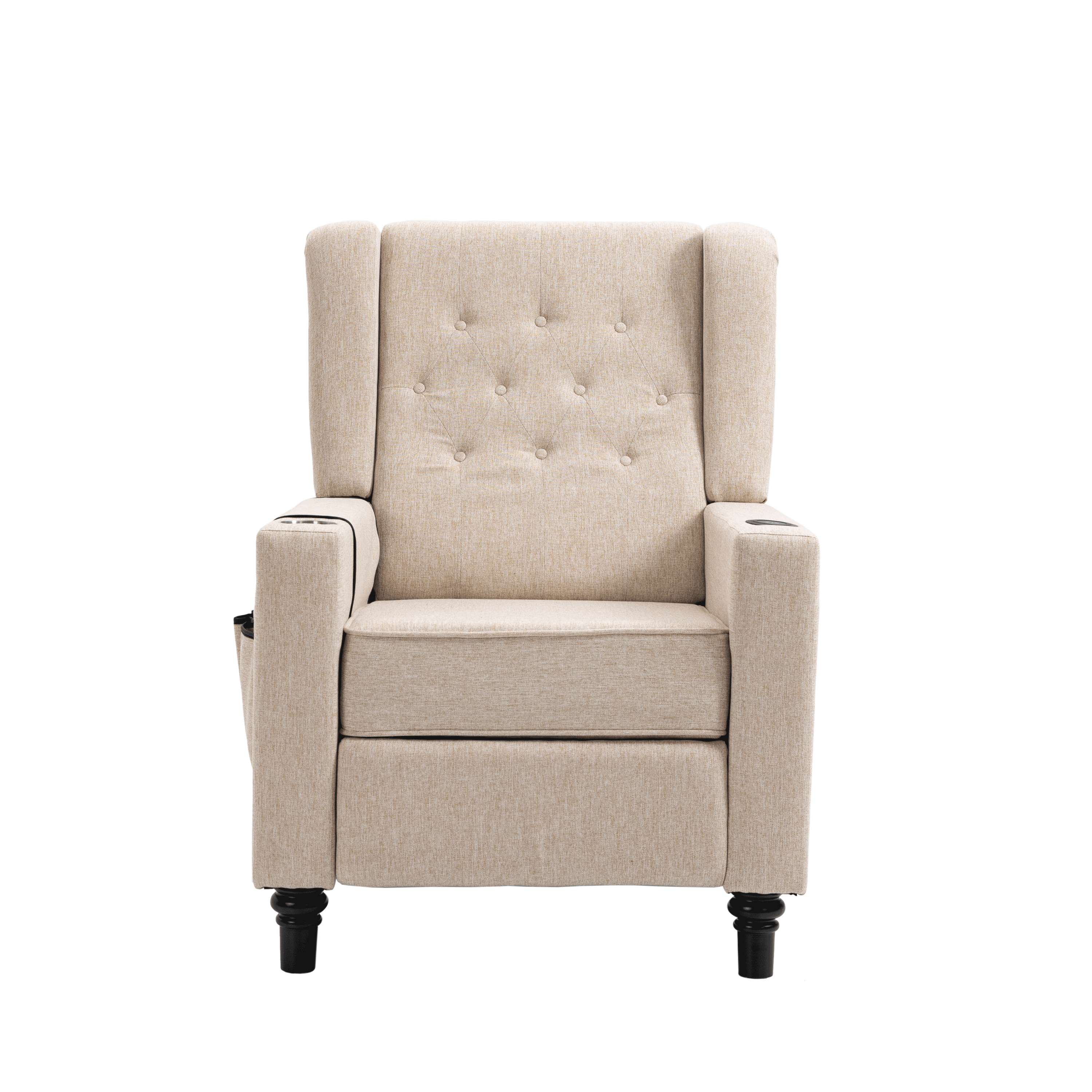 Arm Pushing Recliner Chair, Modern Button Tufted Wingback Push Back Recliner Chair, Living Room Chair Fabric Pushback Manual Single Reclining Sofa Home Theater Seating for Bedroom,Khaki Yelkow