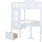 Full-Over-Full Bunk Bed with Changeable Table, Bunk Bed Turn into Upper Bed and Down Desk -White