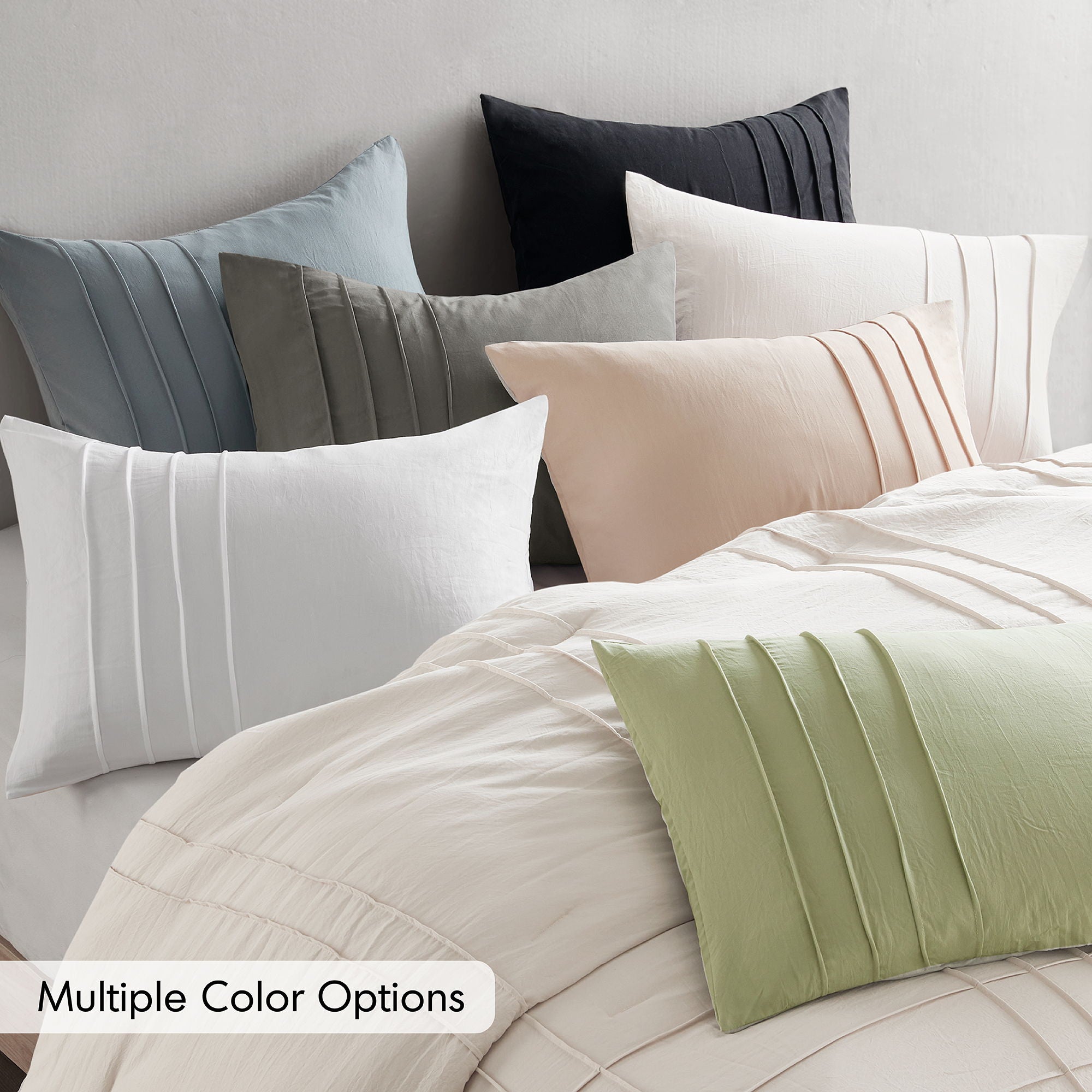 Porter - Full Soft Washed Pleated Comforter Set - Blue / Gray