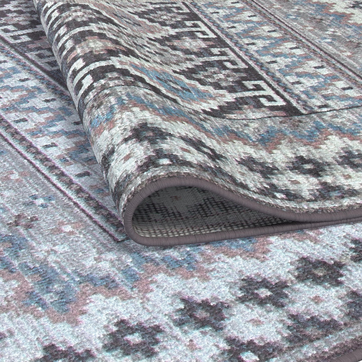 Fallon Blue/Charcoal/Ivory/Pink Area Rug 5x8