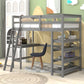 Loft Bed Twin with desk,ladder,shelves , Grey