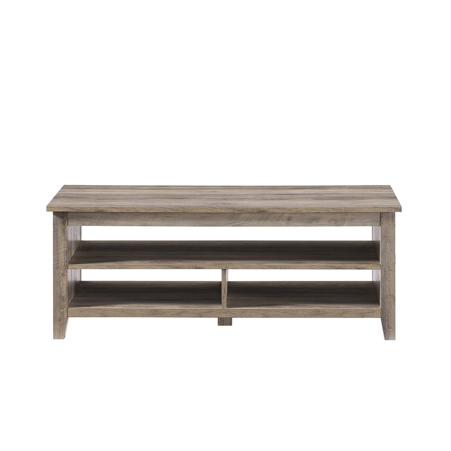 Coastal Grooved Panel Coffee Table with Lower Shelf – Grey Wash