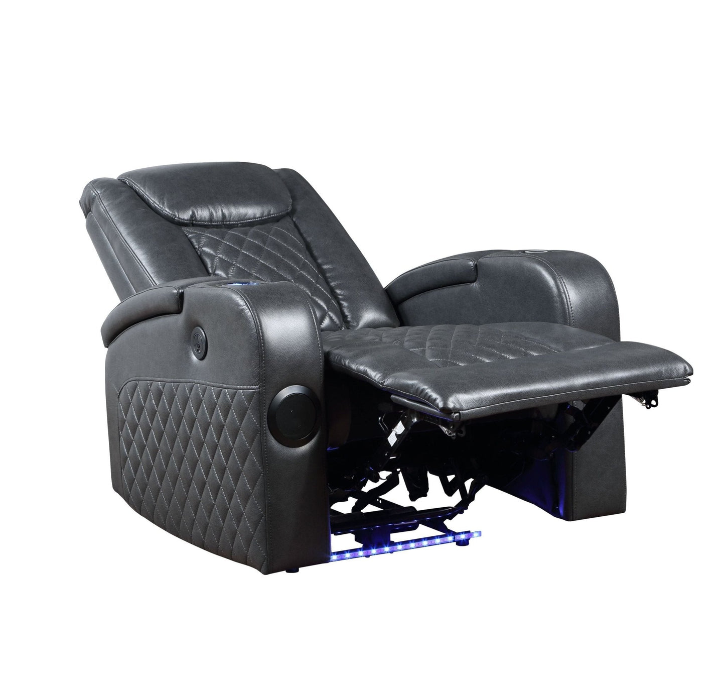 ACME Alair Power Motion Recliner w/Bluetooth Speaker & Cooling Cup Holder, Dark Gray Leather Aire LV02460