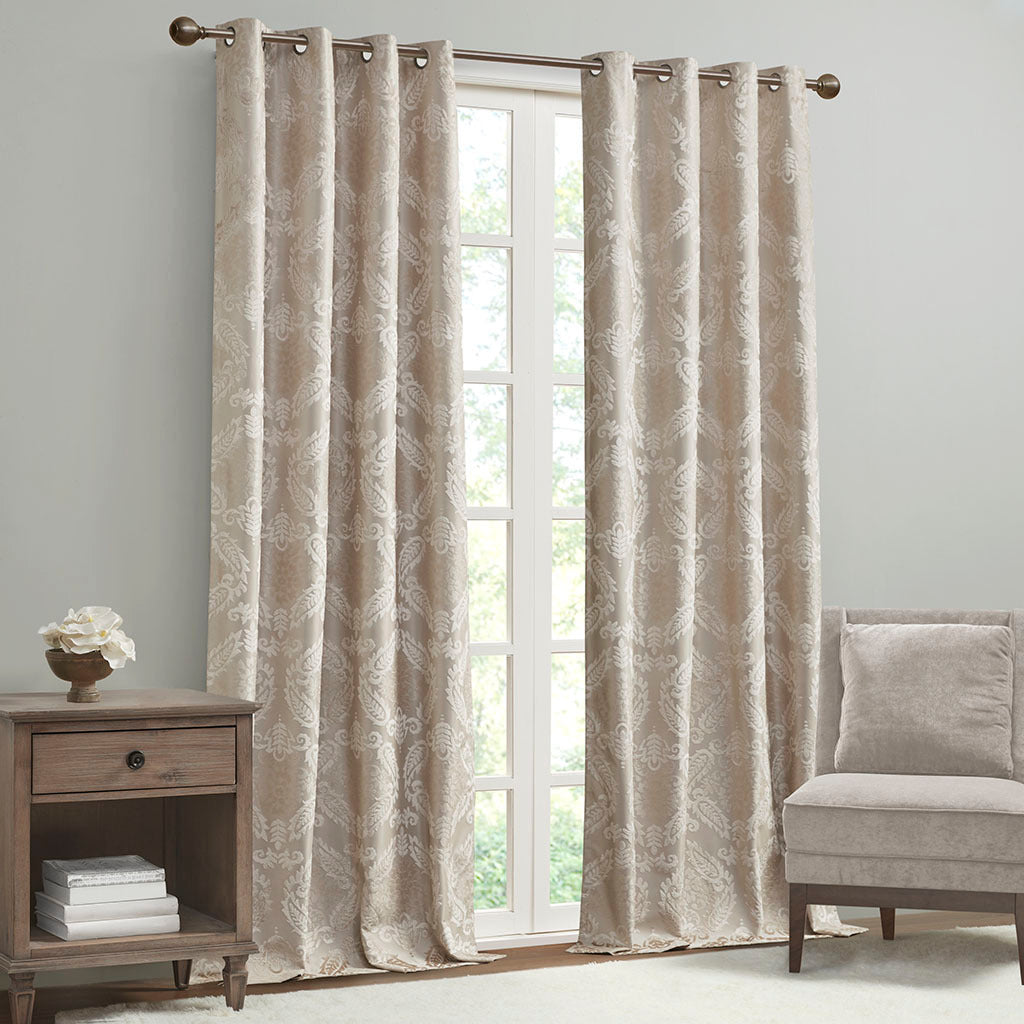 Knitted Jacquard Paisley Total Blackout Grommet Top Curtain Panel