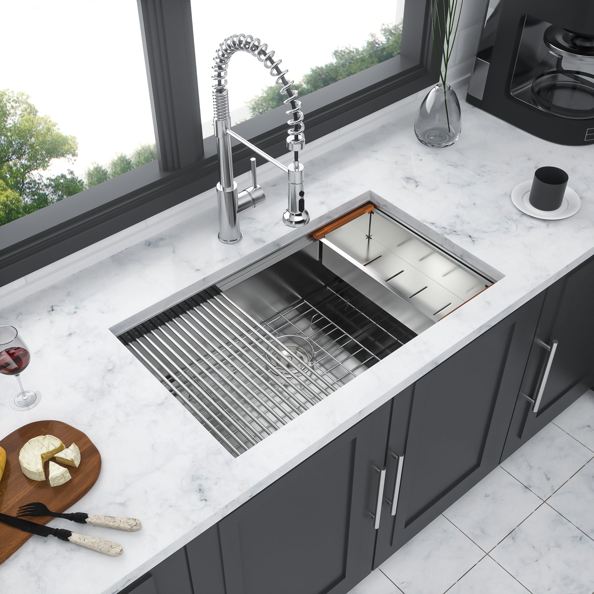 Single Bowl, Undermount Workstation, Kitchen Sink With Accessories