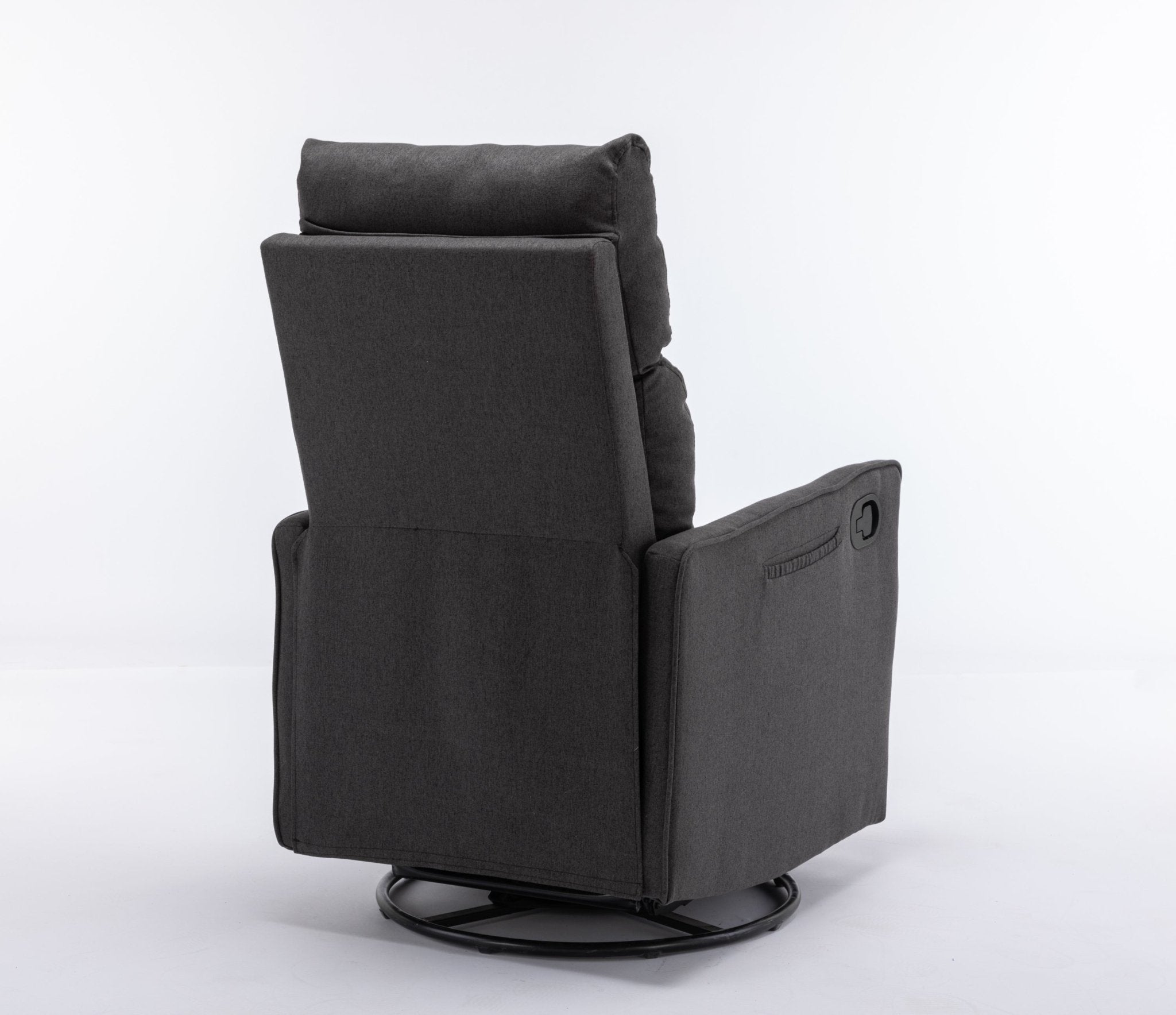 038-Cotton Linen Fabric Swivel Rocking Chair Glider Rocker Recliner Nursery Chair With Adjustable Back And Footrest For Living Room Indoor,Dark Gray