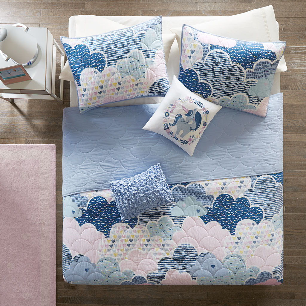 Cloud - Reversible Coverlet Set - Blue