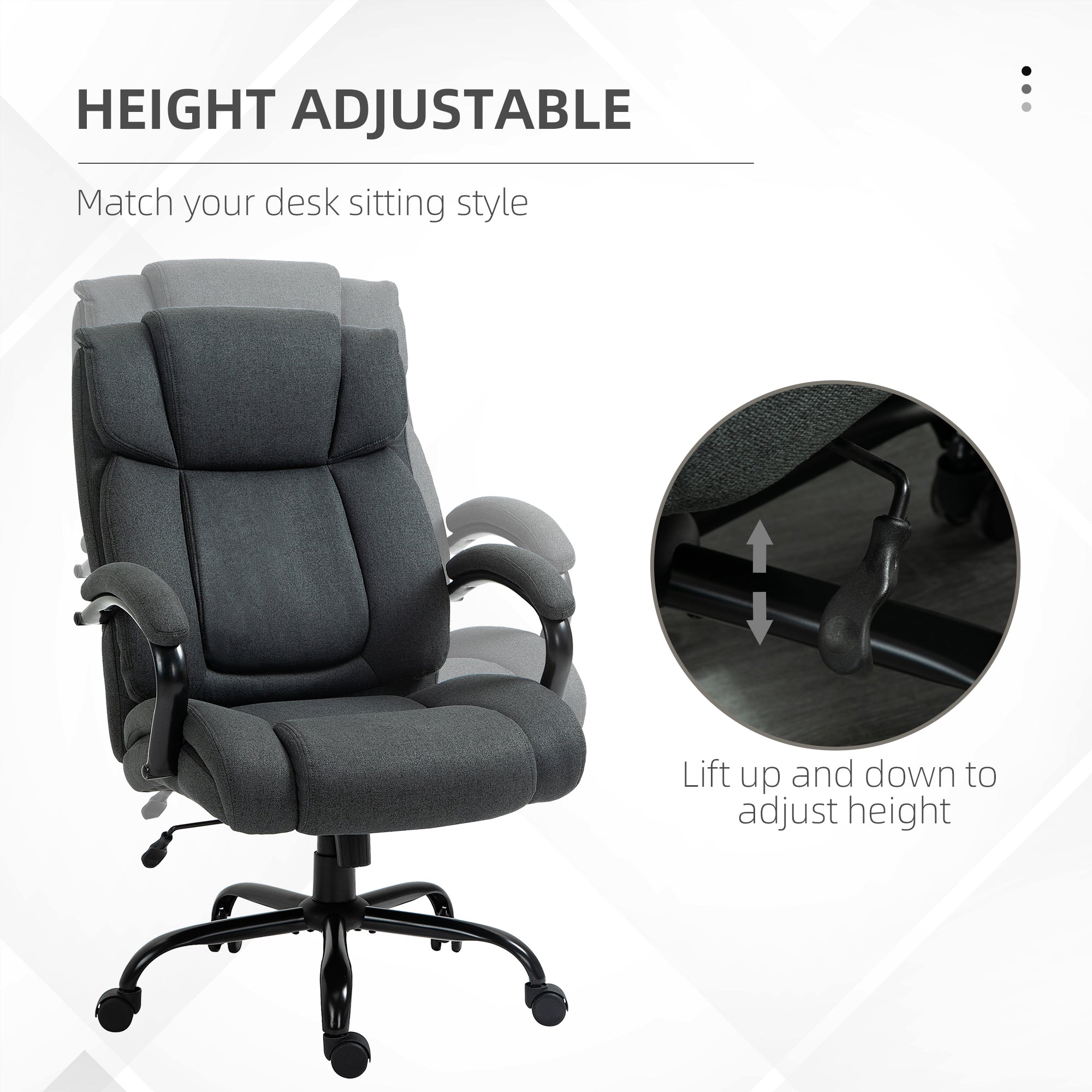 High Back Big and Tall Executive Office Chair 484lbs with Wide Seat, Computer Desk Chair with Linen Fabric, Adjustable Height, Swivel Wheels, Charcoal Grey