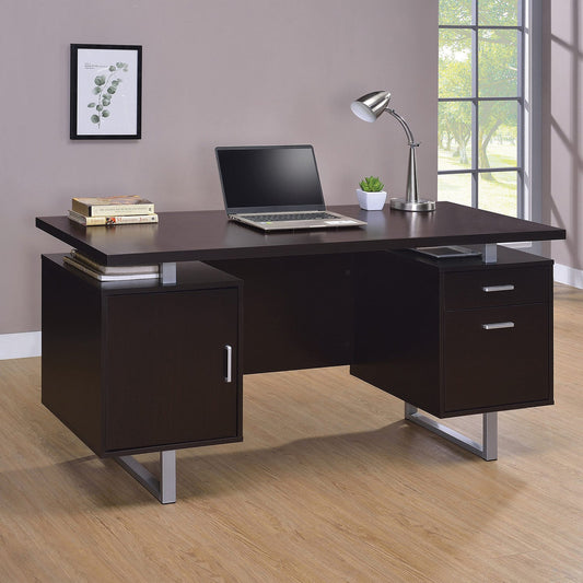 Rectangular Storage Office Desk in Cappuccino Finish