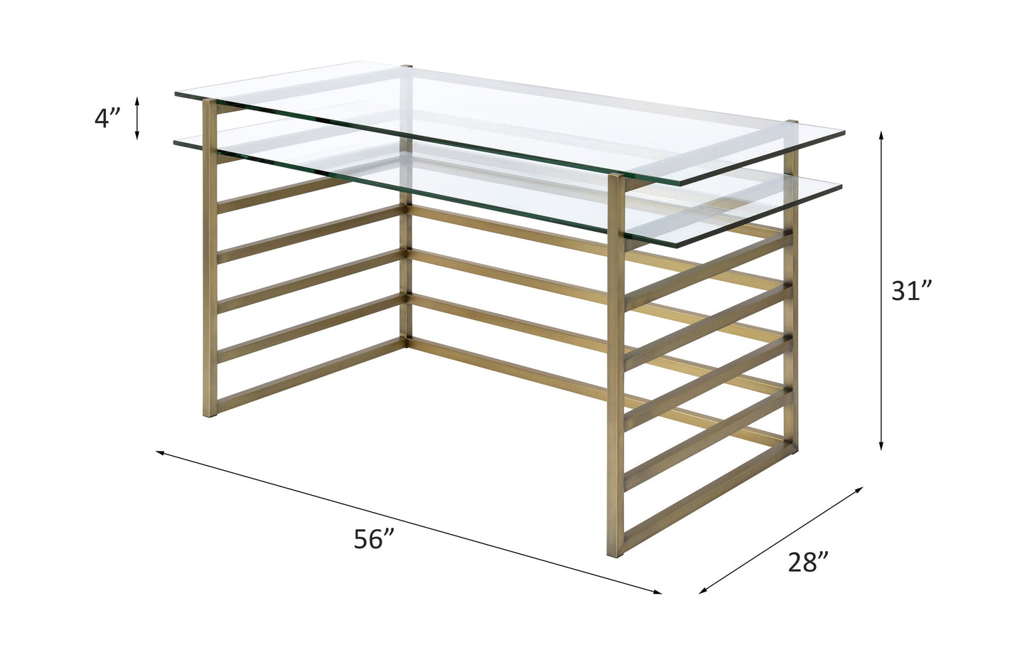 ACME Shona Desk in Antique Gold & Clear Glass 92535