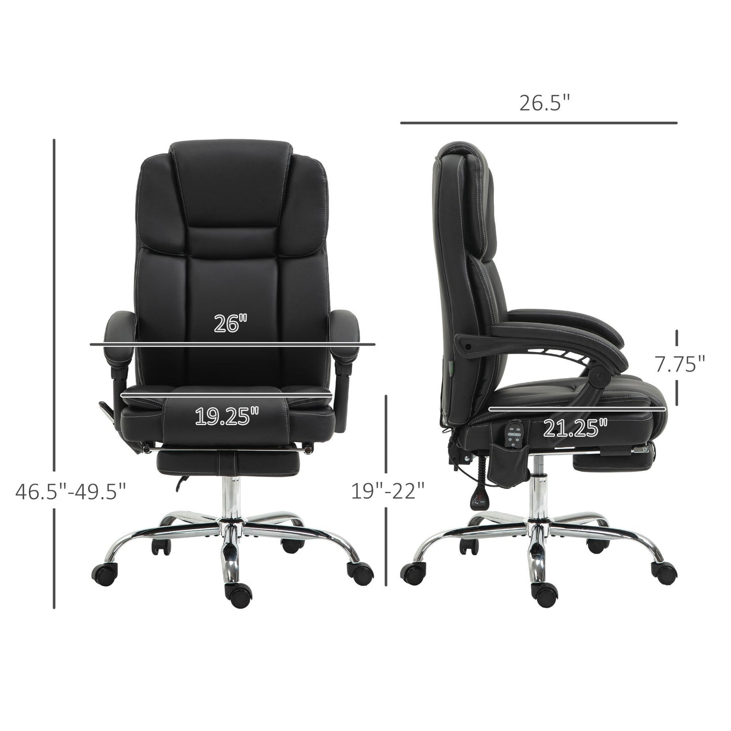 Vinsetto Massage Office Chair with 6 Vibration Points, Heated Reclining PU Leather Computer Chair with Adjustable Height, Footrest, Black