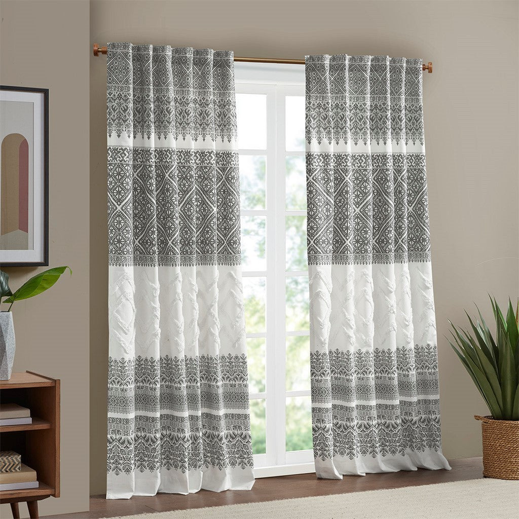Cotton Printed Curtain Panel with Chenille detail and Lining