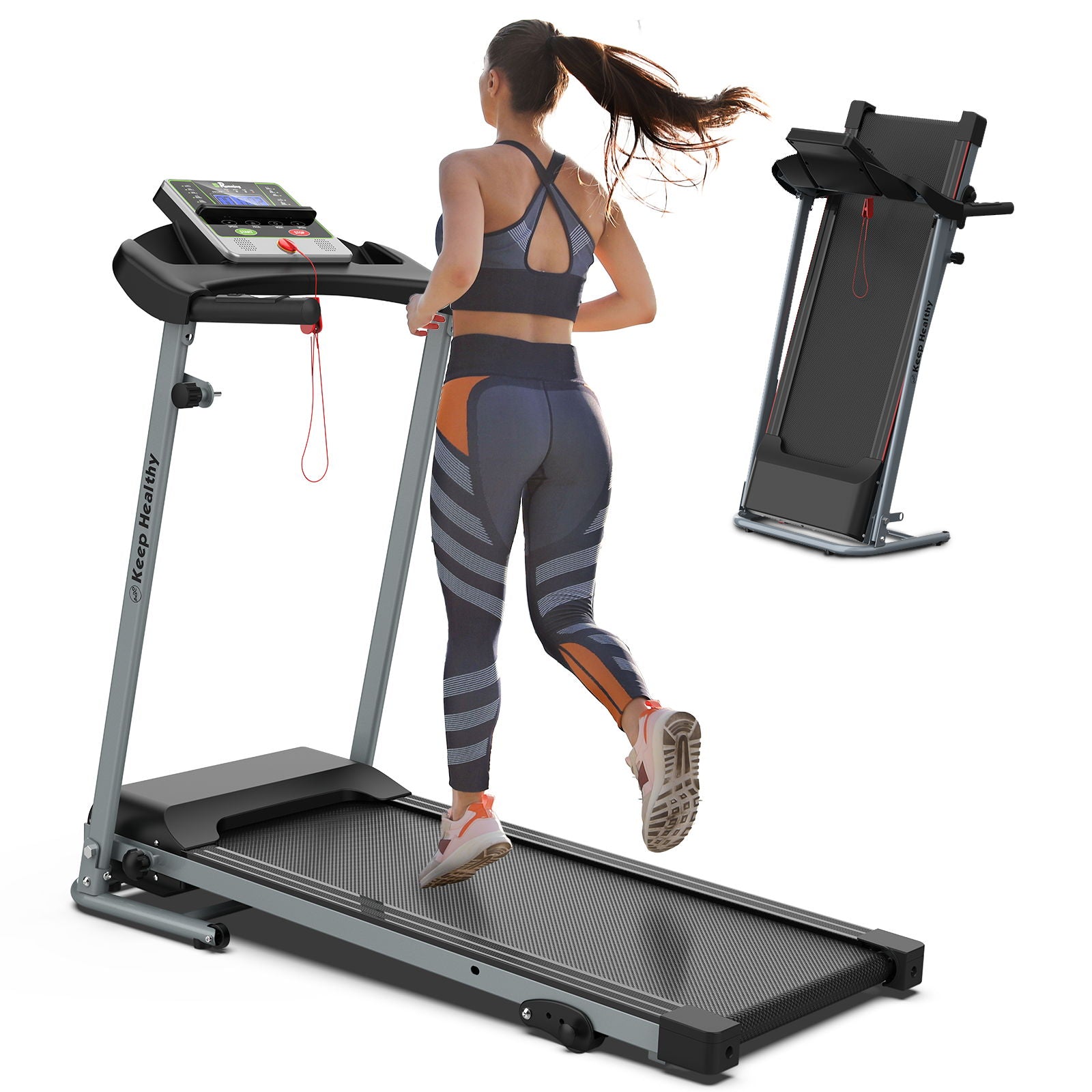 Folding Treadmill With Incline 2.5Hp 12Km / H Electric Treadmill For Home Foldable, Bluetooth Music Cup Holder Heart Rate Sensor Walking Running Machine For Indoor Home Gym Exercise Fitness