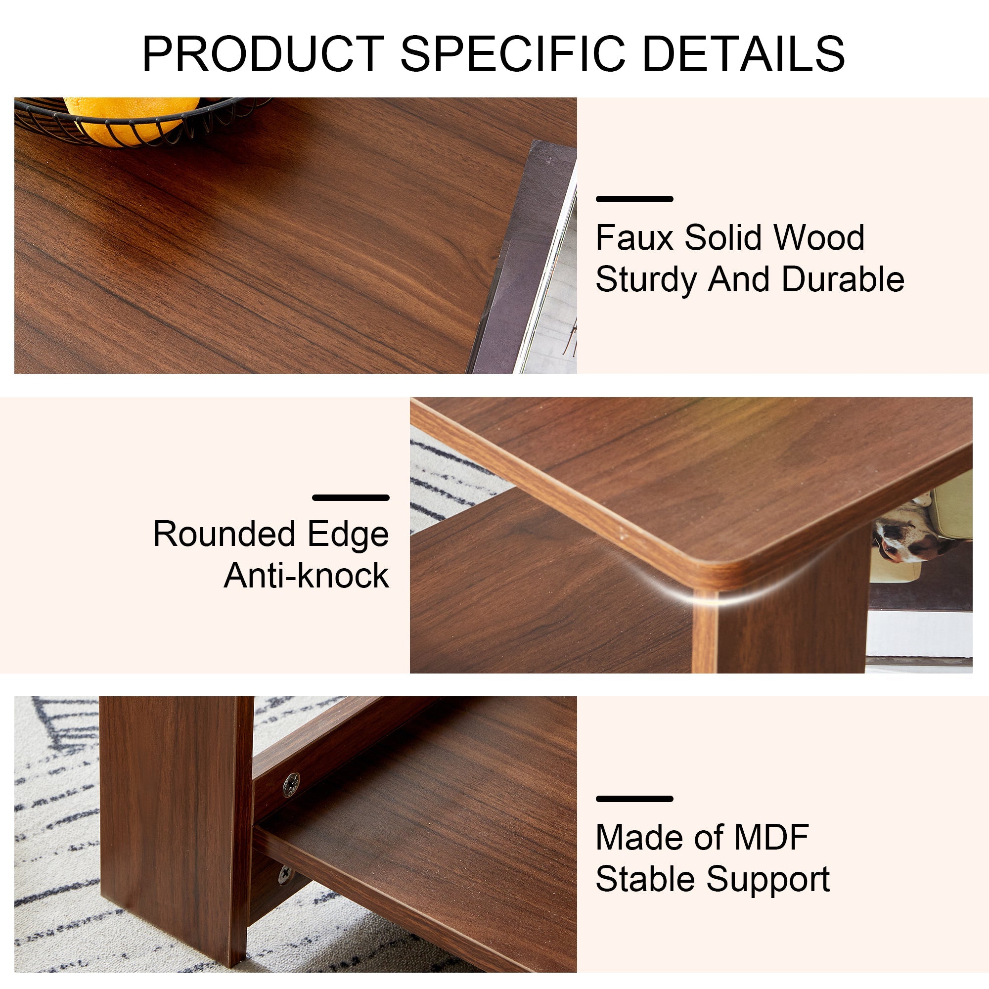 Modern and practical walnut textured coffee tables , tea tables. The double layered coffee table is made of MDF material. Suitable for living room  43.3"*21.6"*16.5"  CT-16