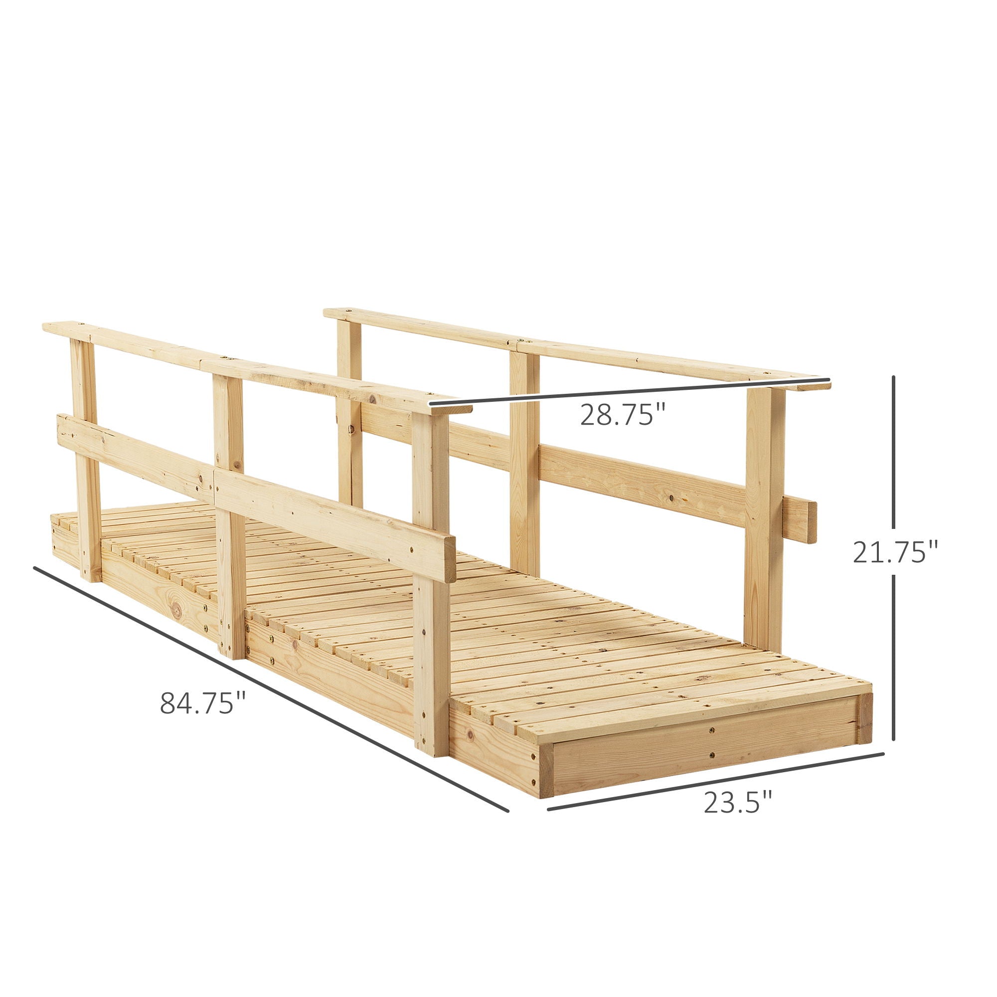 Outsunny - 7' Wooden Garden Bridge With Safety Rails, Backyard Footbridge For Ponds, Creeks, Streams - Natural