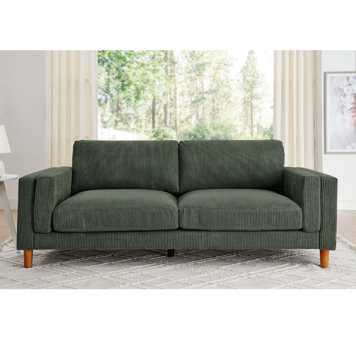 Upholstered Square Arm Sofa - Dark Green