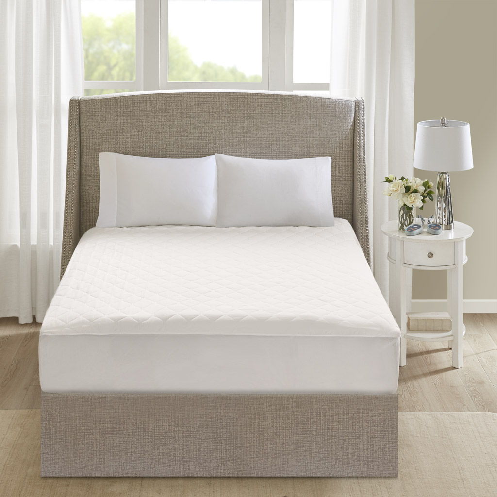 Cotton - Twin Long Deep Pocket Heated Mattress Pad-20 Heat Settings - White