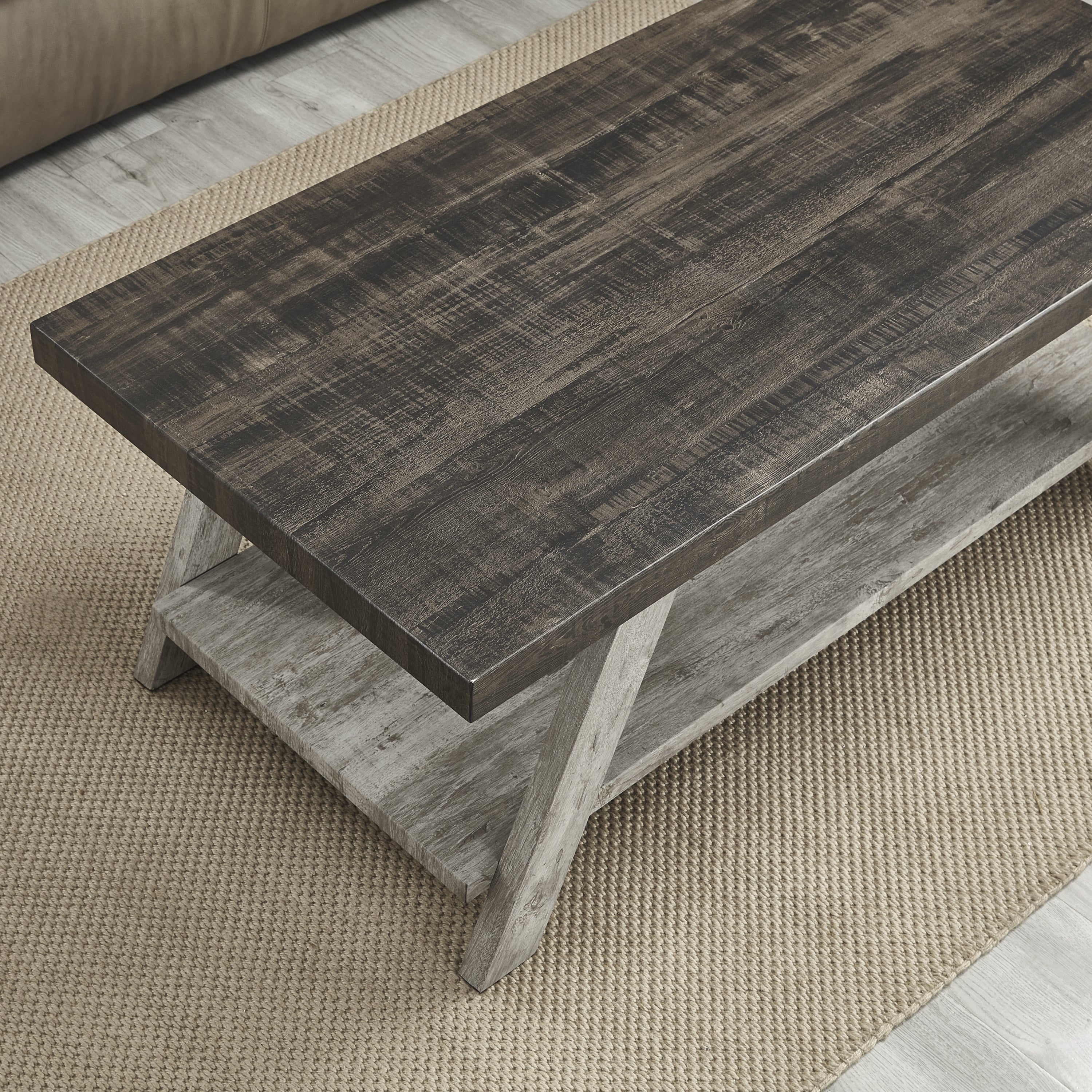 Athens Contemporary 3-Piece Wood Shelf Coffee Table Set in Weathered Walnut and Gray